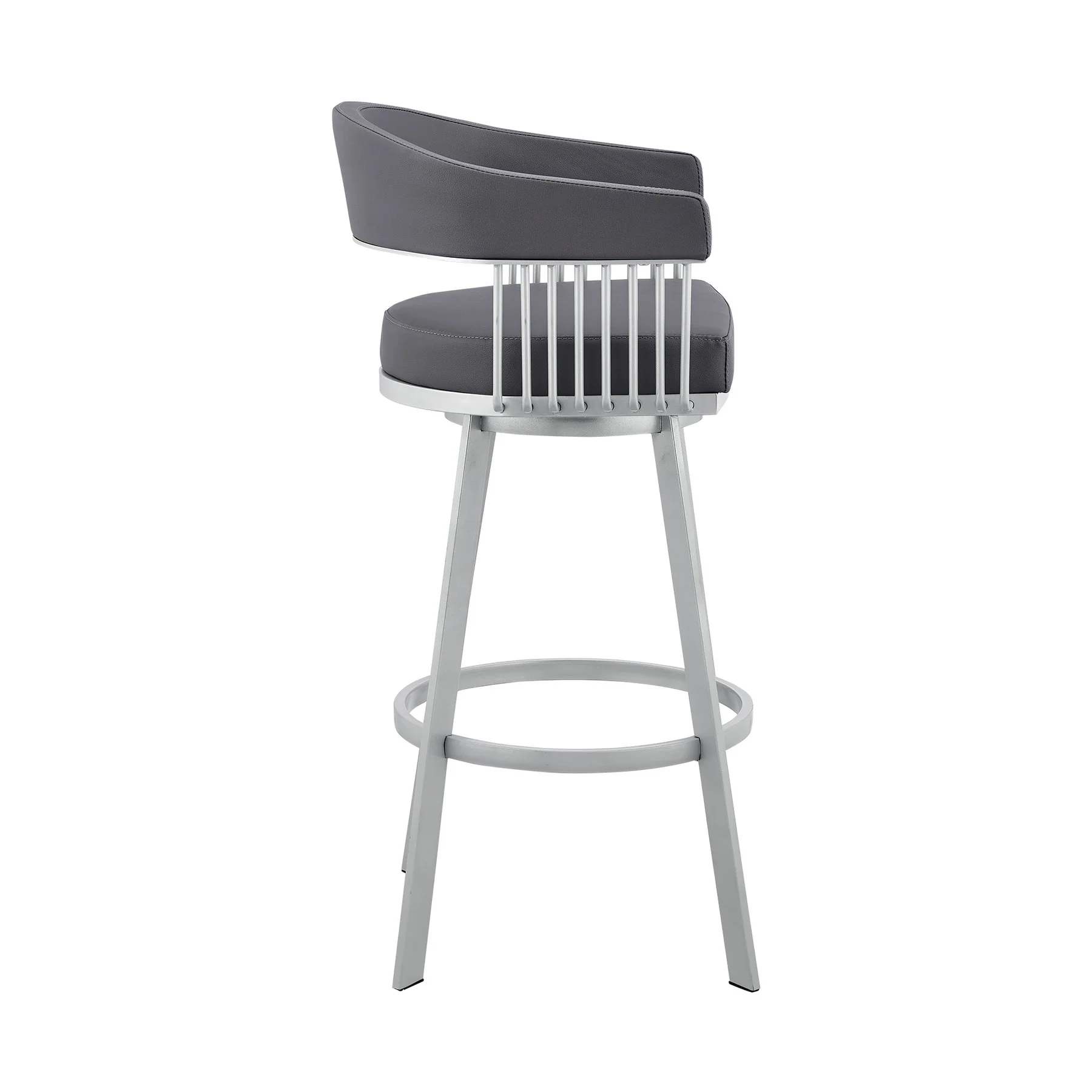 Chelsea 29" Swivel Bar Stool with Silver Finish and Slate Gray Faux Leather - Image 3