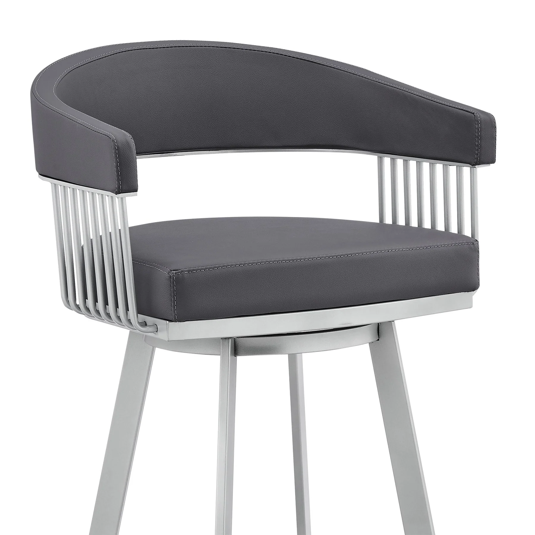 Chelsea 29" Swivel Bar Stool with Silver Finish and Slate Gray Faux Leather - Image 6