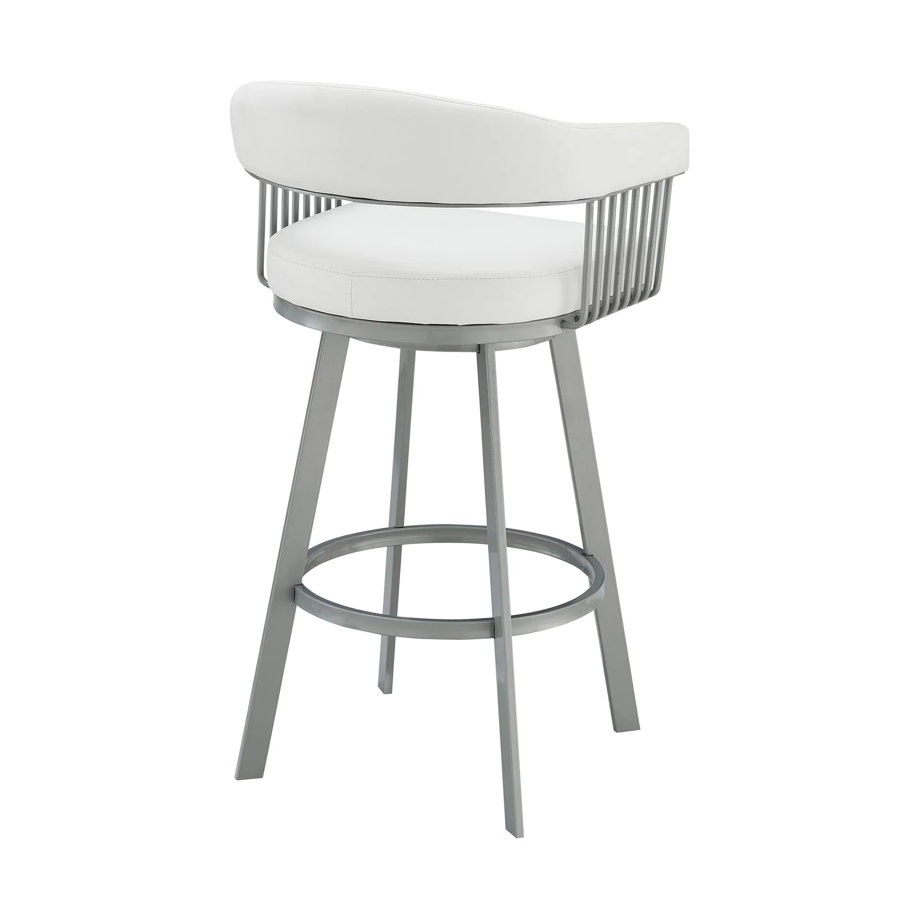 Chelsea 29" Swivel Bar Stool with Silver Metal Finish and White Faux Leather - Image 4