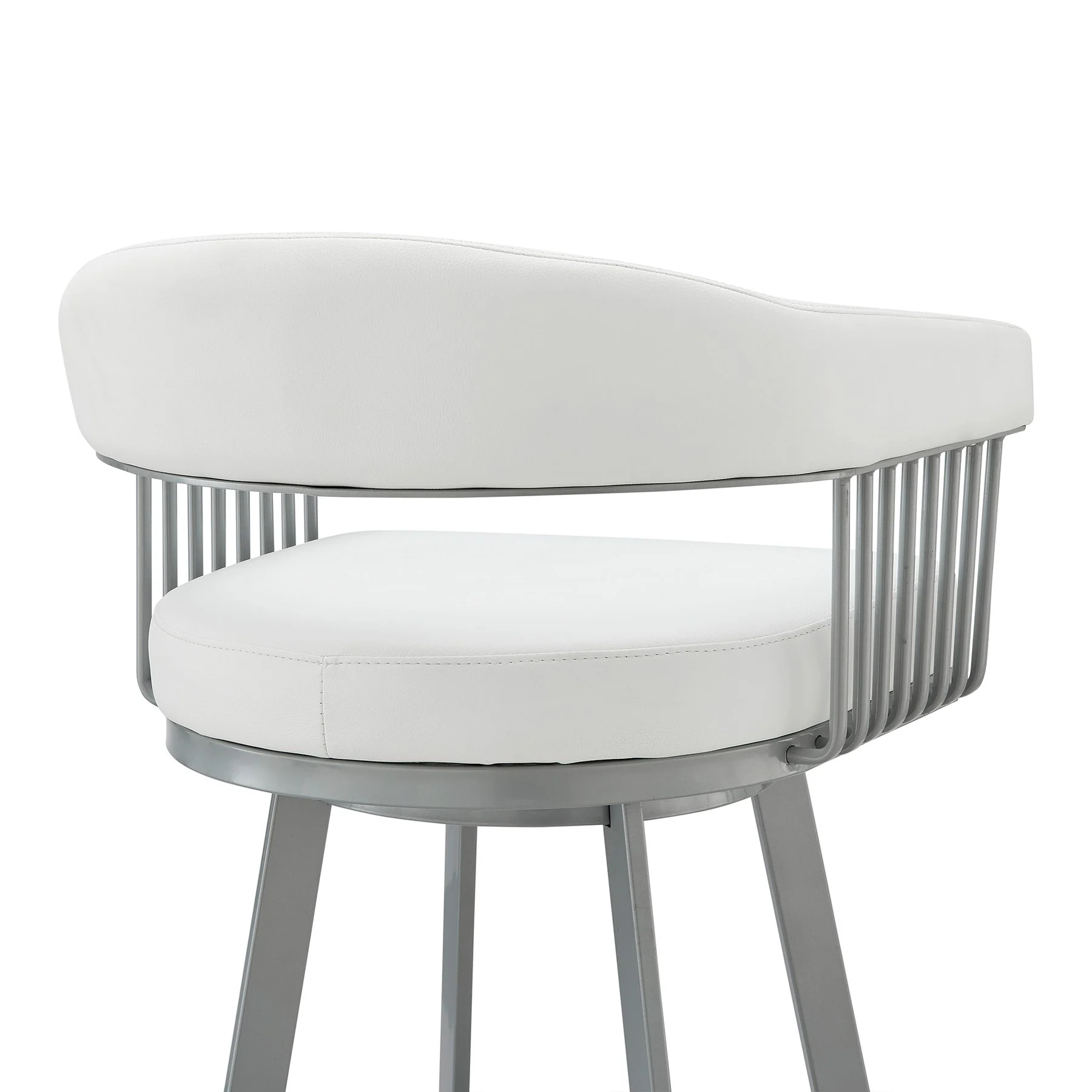 Chelsea 29" Swivel Bar Stool with Silver Metal Finish and White Faux Leather - Image 7