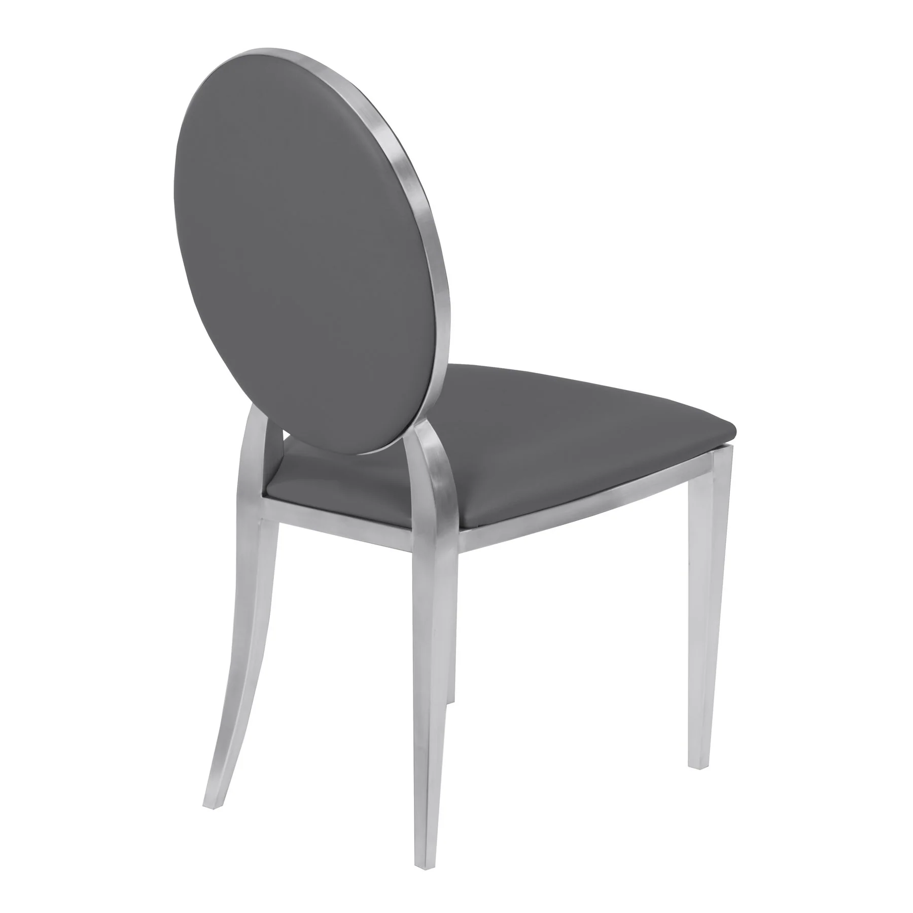 Cielo Contemporary Dining Chair in Gray Faux Leather with Brushed Stainless Steel Finish - Set of 2
