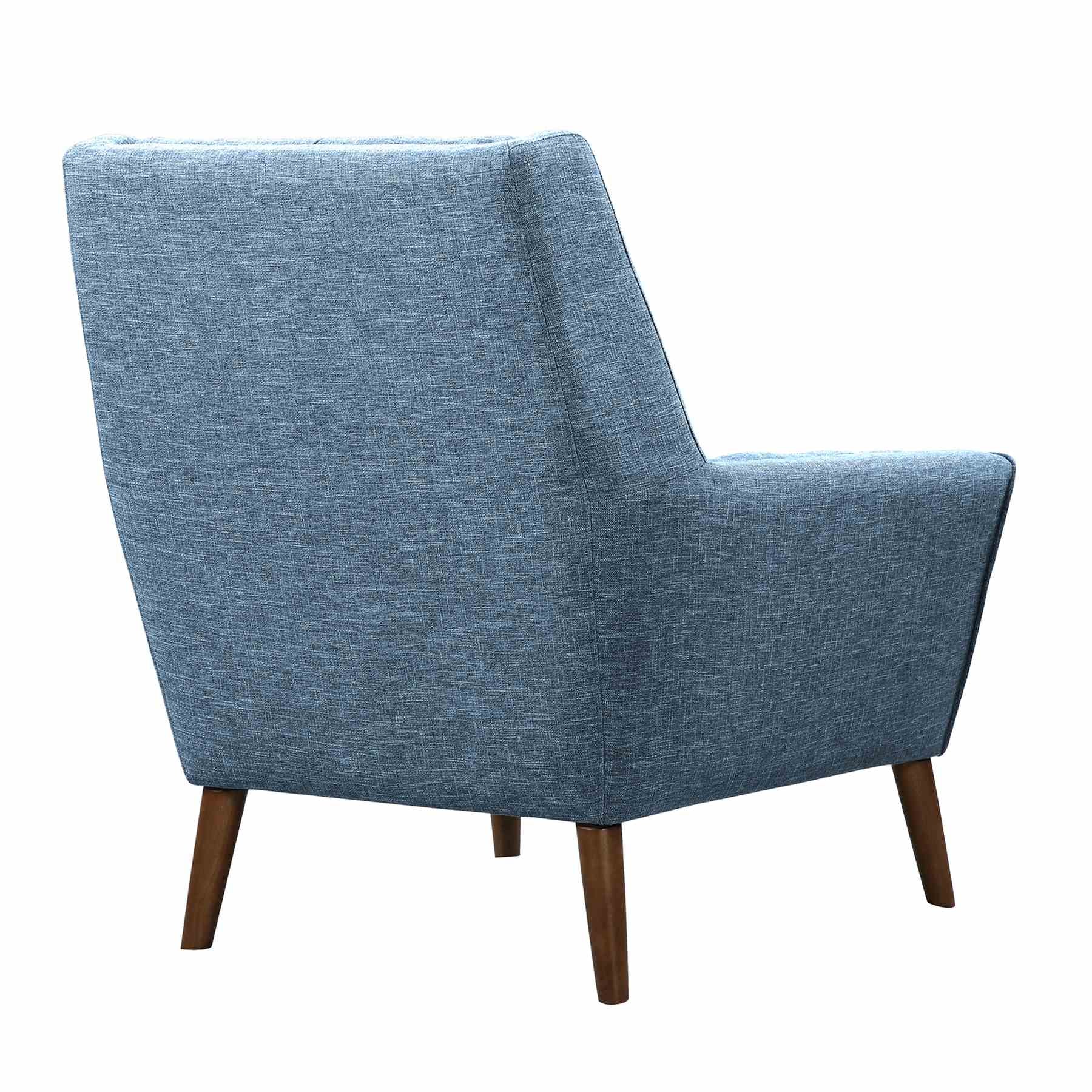 Cobra Mid-Century Modern Chair in Blue Linen and Walnut Legs - Image 3