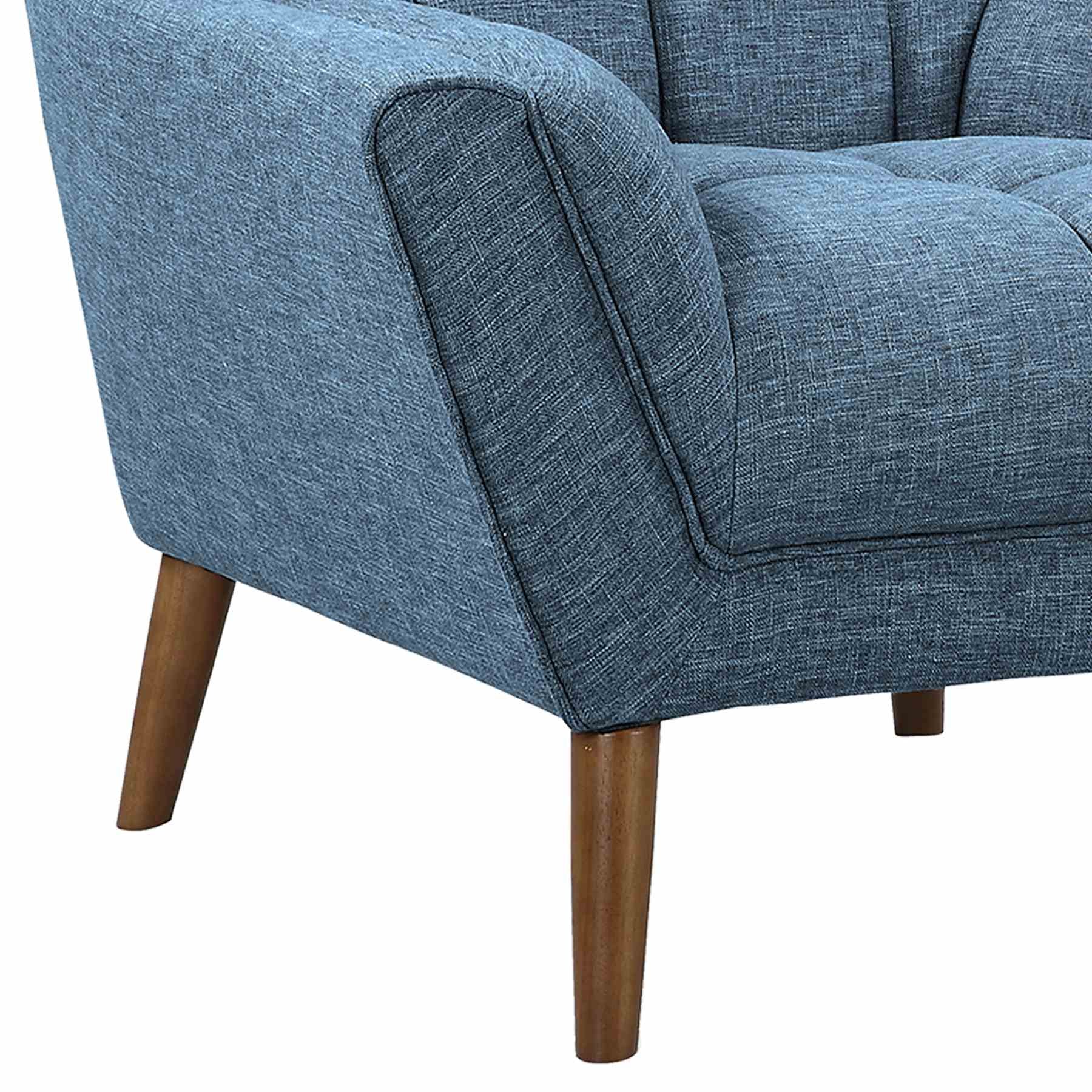 Cobra Mid-Century Modern Chair in Blue Linen and Walnut Legs - Image 5