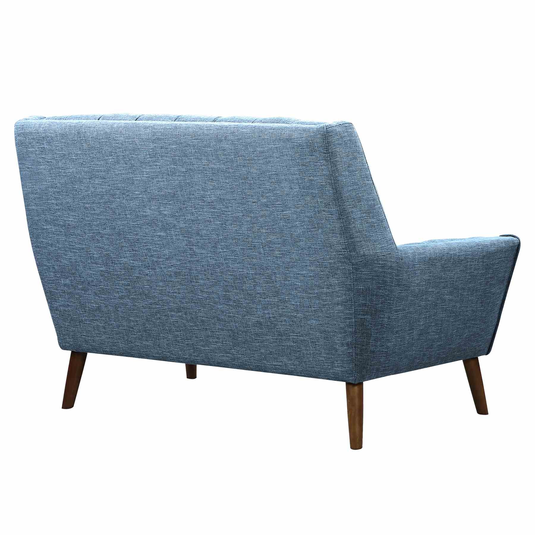 Cobra Mid-Century Modern Loveseat in Blue Linen and Walnut Legs - Image 3