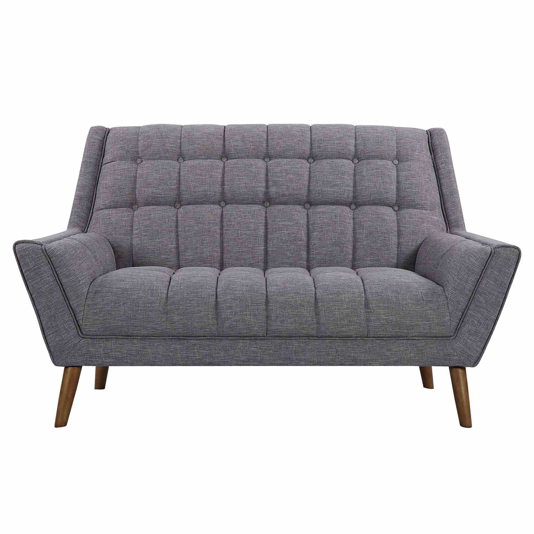Cobra Mid-Century Modern Loveseat in Dark Gray Linen and Walnut Legs - Image 2