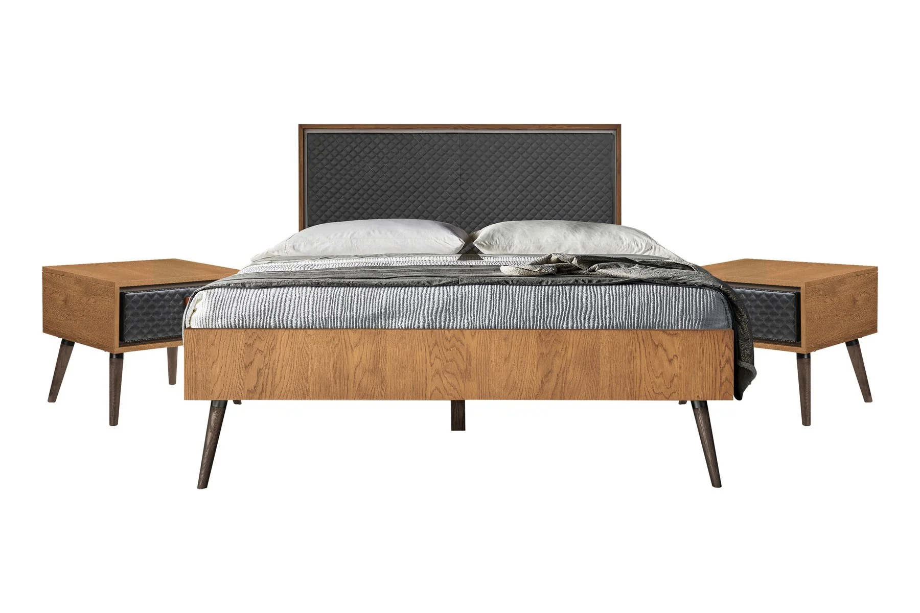 Coco Rustic 3 Piece Upholstered Platform Bedroom set in Queen with 2 Nightstands
