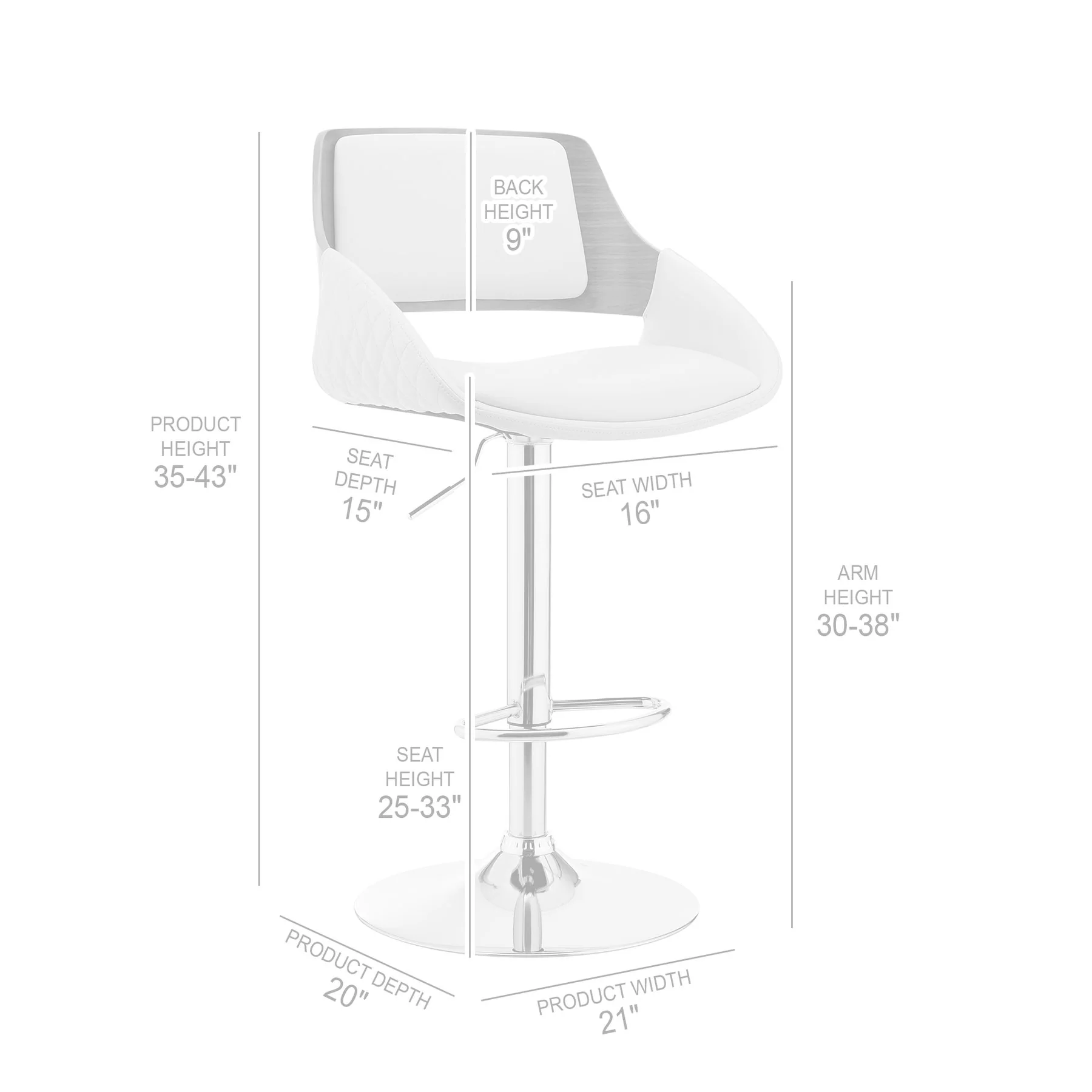 Colby Adjustable Cream Faux Leather and Chrome Finish Bar Stool - Image 10