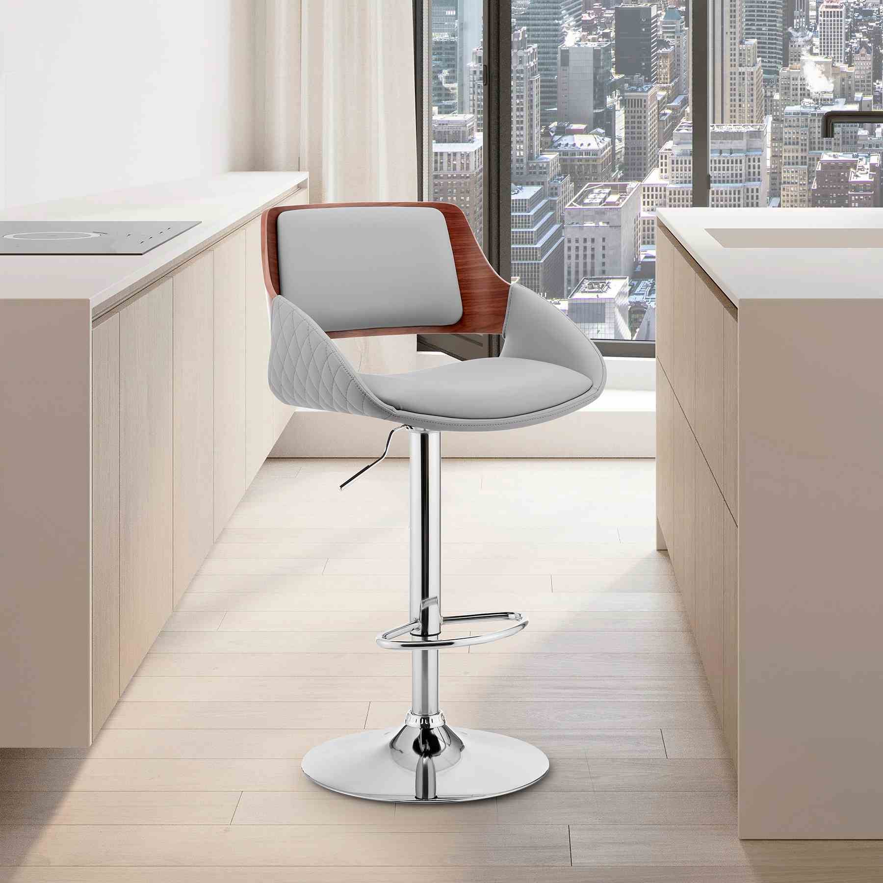 Colby Adjustable Gray Faux Leather and Chrome Finish Bar Stool - Image 11