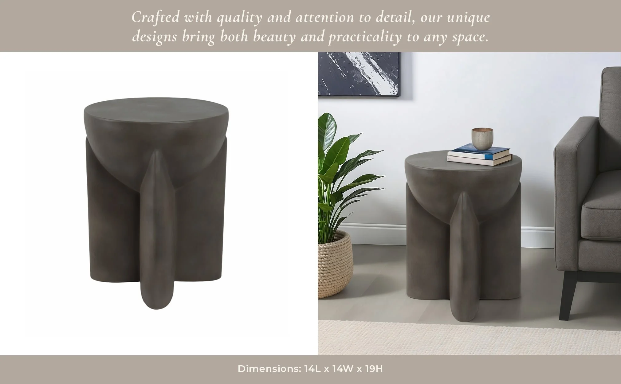 Concrete, 19" Contemporary Accent Table, Dark Grey - Image 12