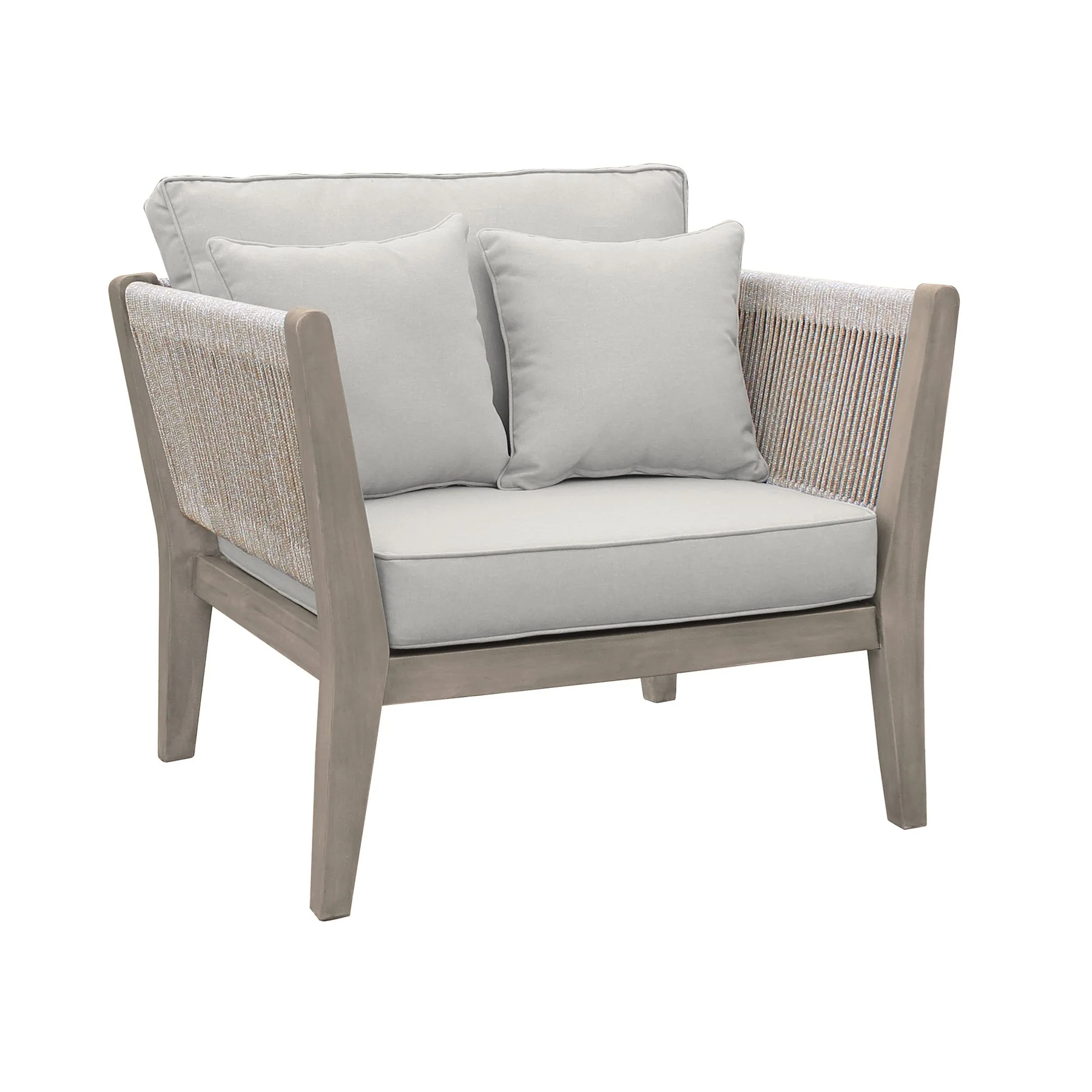 Condesa 4 Piece Outdoor Patio Furniture Set in Acacia Wood and Rope with Gray Cushions - Image 5