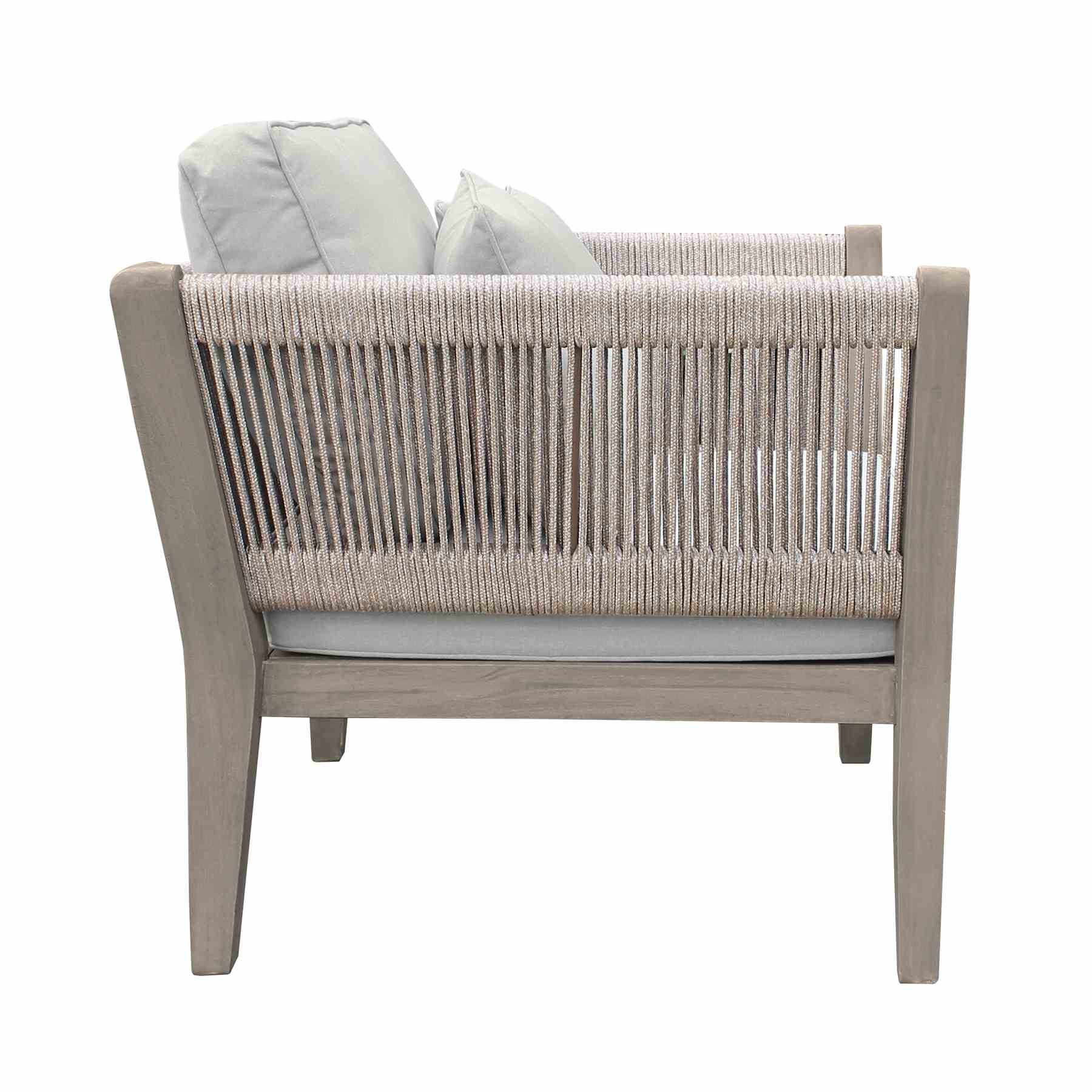 Condesa 4 Piece Outdoor Patio Furniture Set in Acacia Wood and Rope with Gray Cushions - Image 6