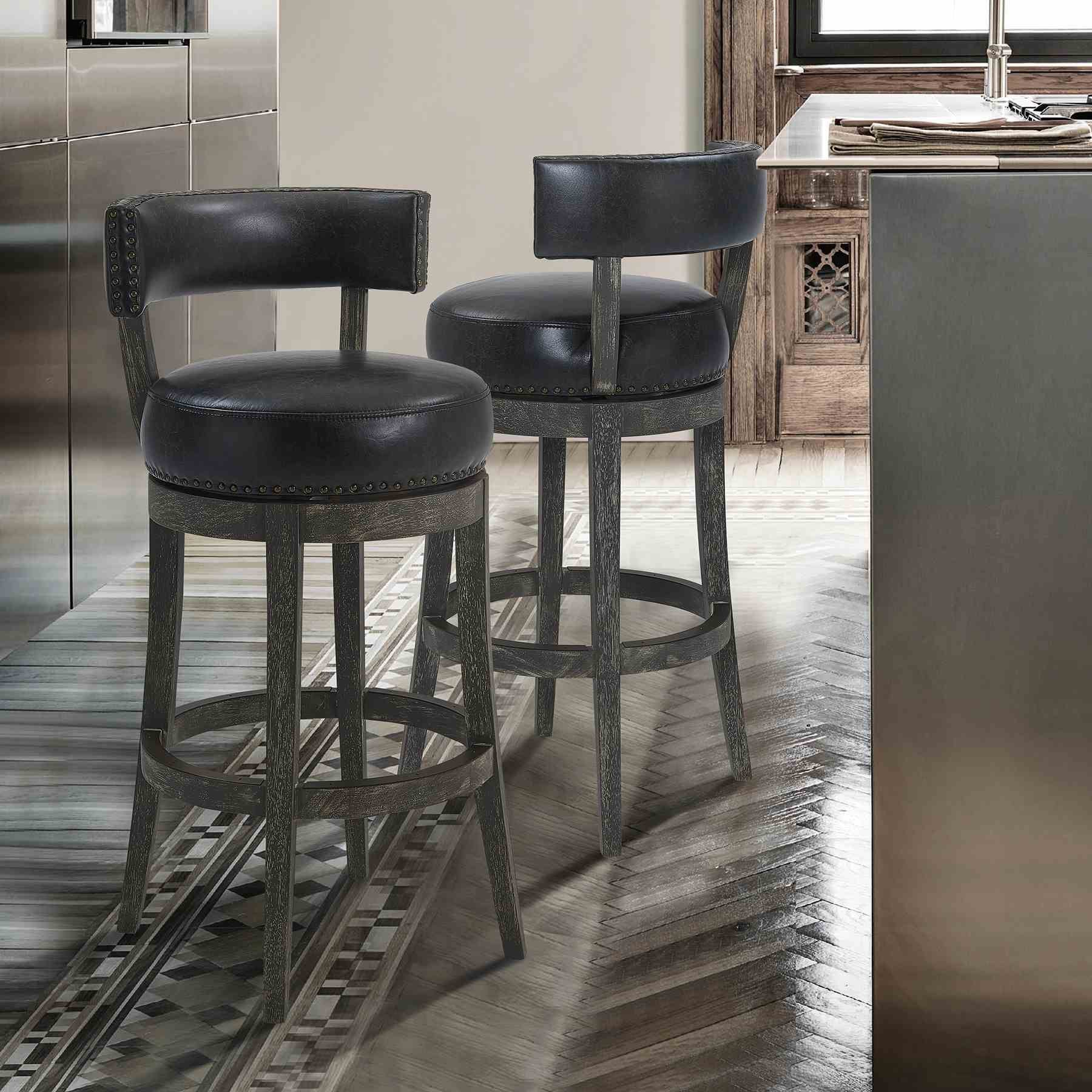 Corbin 26" Counter Height Swivel Onyx Faux Leather and American Gray Wood Bar Stool - Image 8