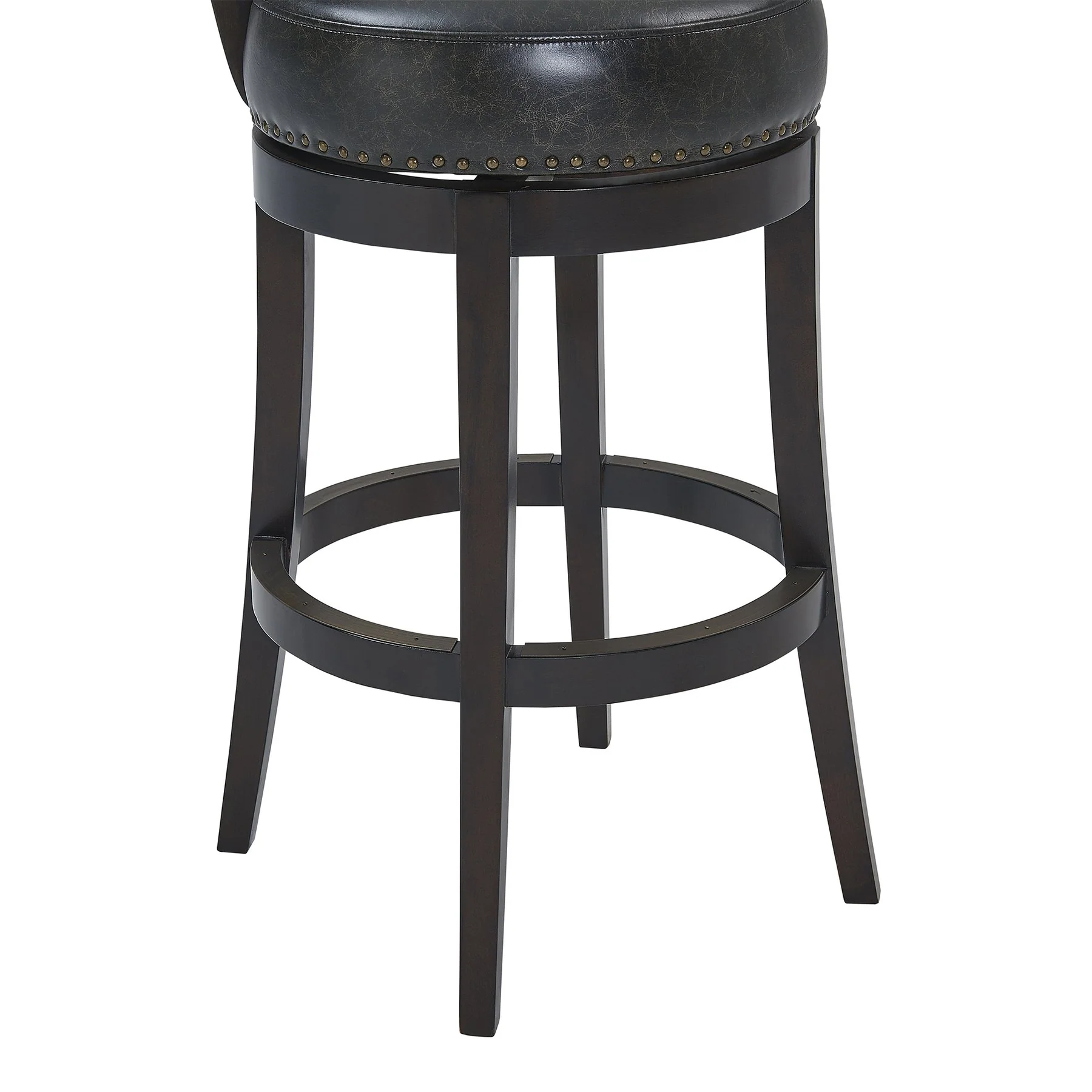 Corbin 30" Bar Height Swivel Onyx Faux Leather and Espresso Wood Bar Stool - Image 6