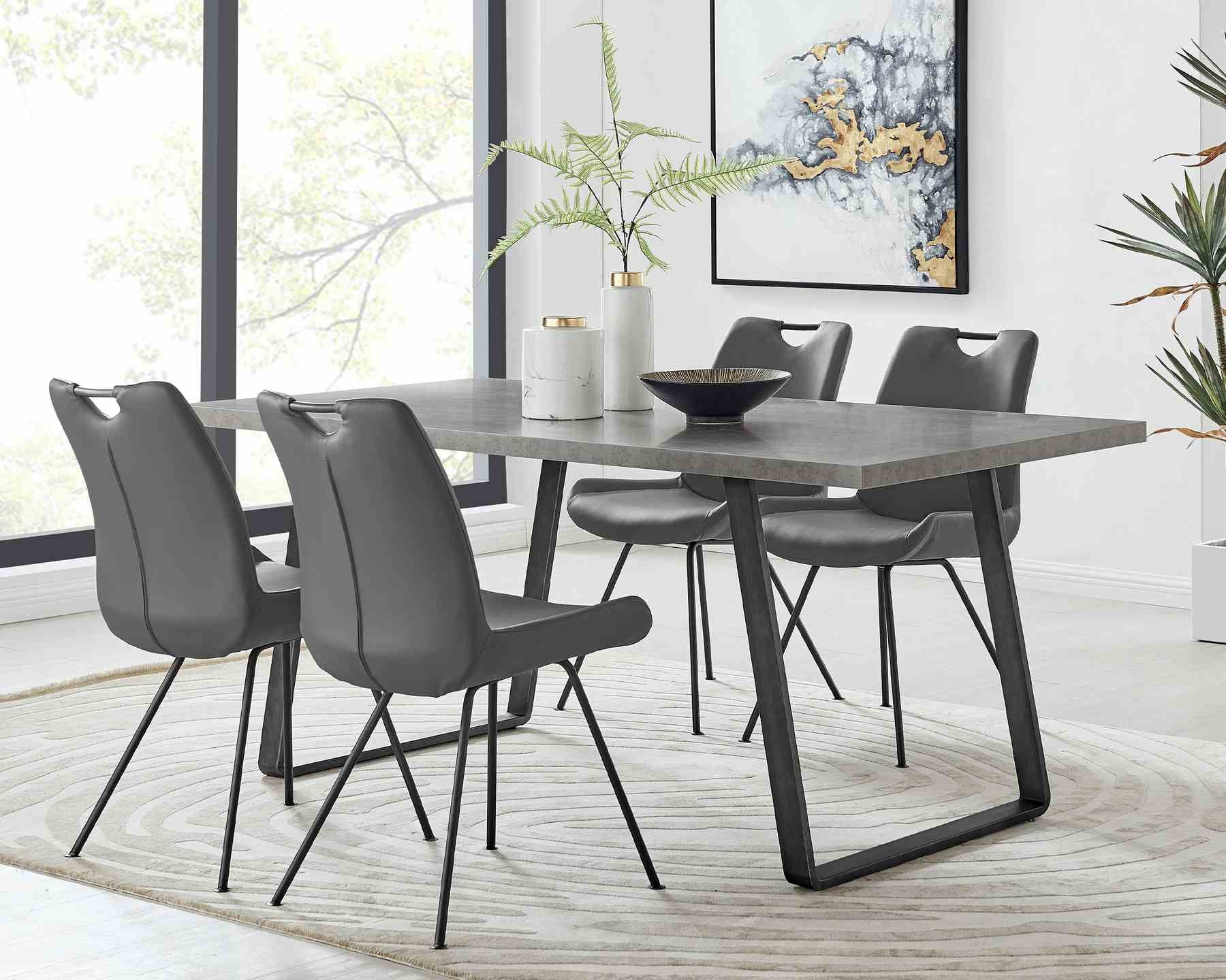 Coronado Contemporary Dining Chair in Gray Powder Coated Finish and Gray Faux Leather - Set of 2 - Image 10