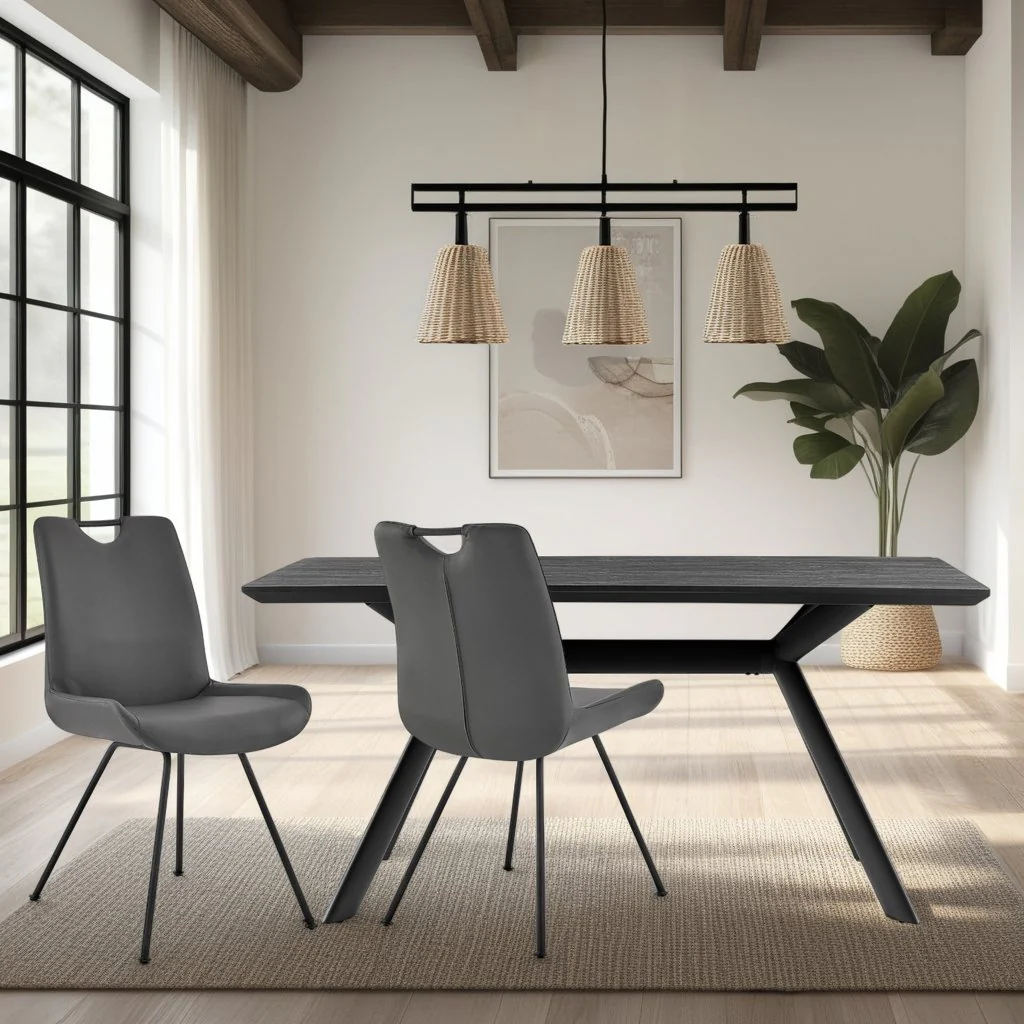 Coronado Contemporary Dining Chair in Gray Powder Coated Finish and Gray Faux Leather - Set of 2 - Image 9