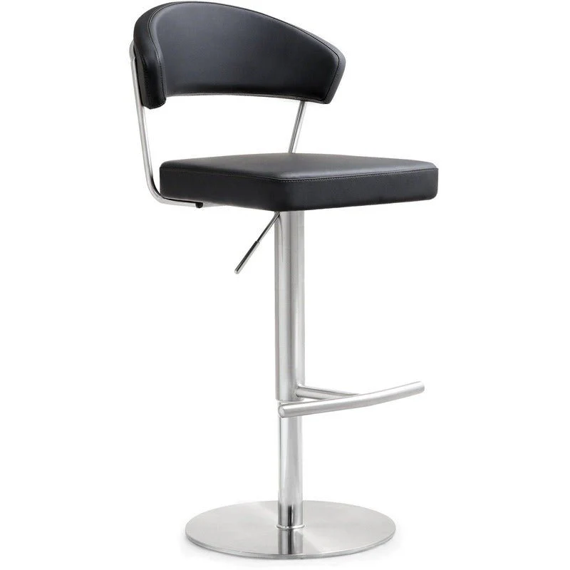 Cosmo Black Performance Vegan Leather and Stainless Steel Barstool