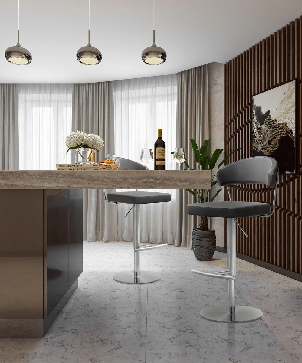 Cosmo Grey Performance Vegan Leather and Stainless Steel Barstool - Image 9