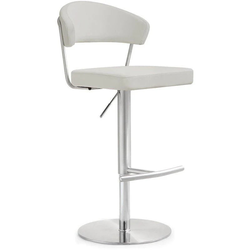 Cosmo Light Grey Performance Vegan Leather and Stainless Steel Barstool