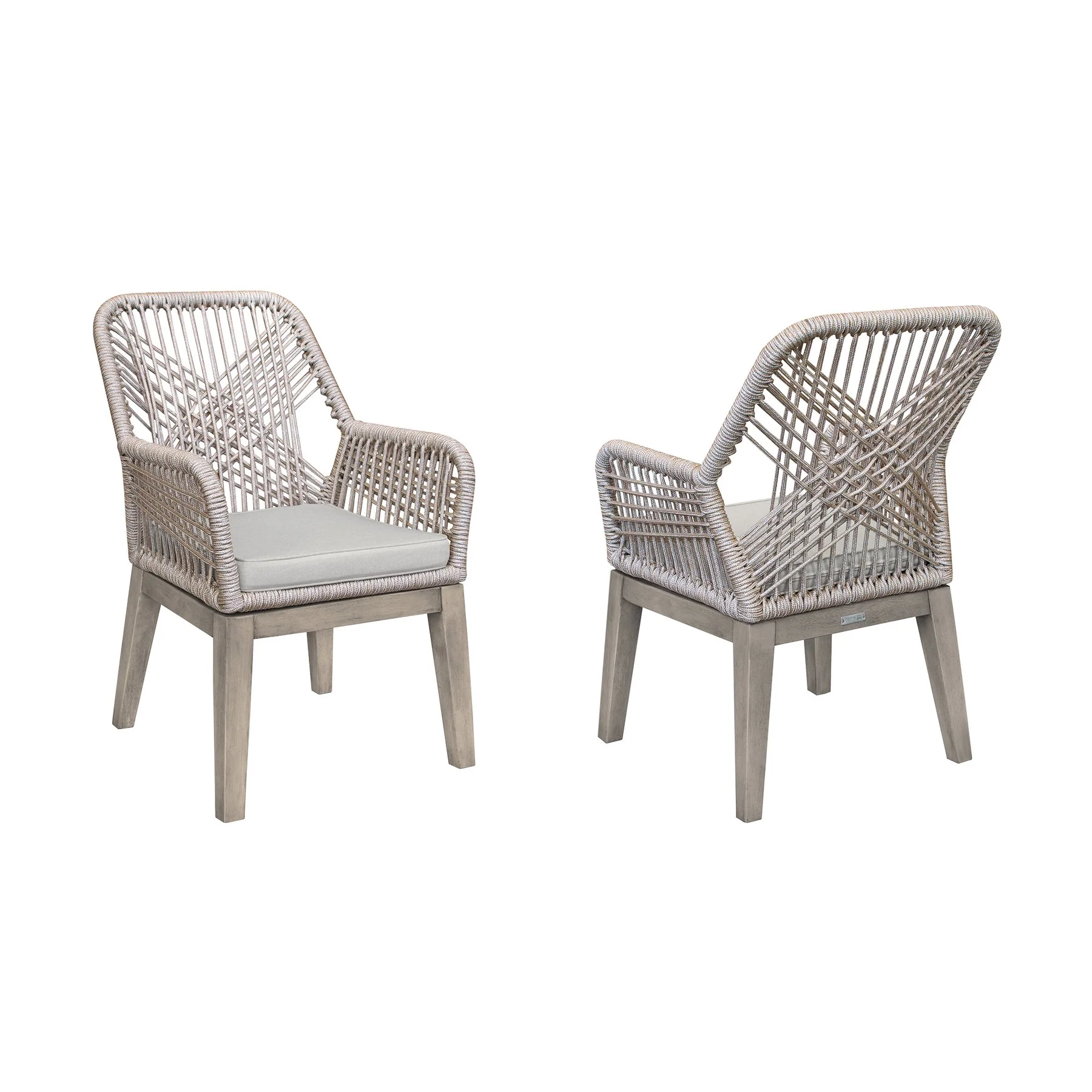 Costa Patio Outdoor Dining Chairs with Arms in Gray Acacia Wood and Rope - Set of 2