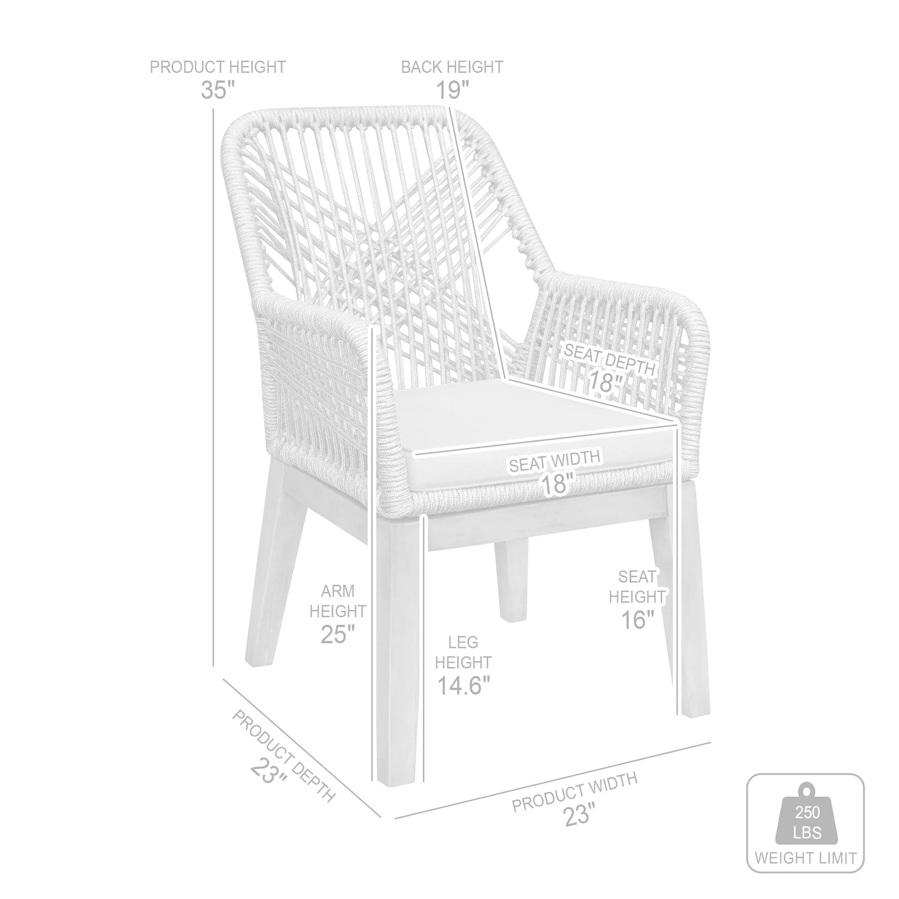 Costa Patio Outdoor Dining Chairs with Arms in Gray Acacia Wood and Rope - Set of 2 - Image 11