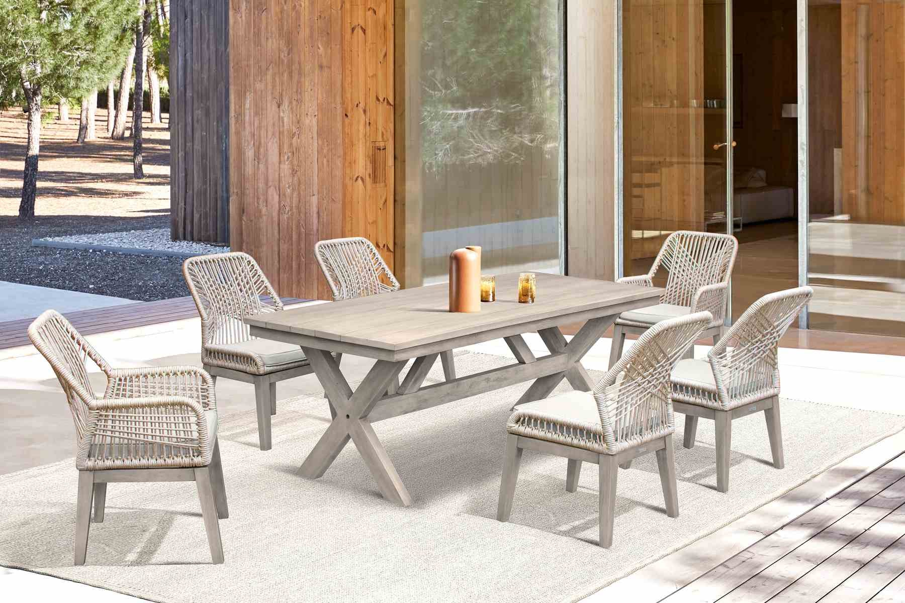Costa Patio Outdoor Dining Chairs with Arms in Gray Acacia Wood and Rope - Set of 2 - Image 13