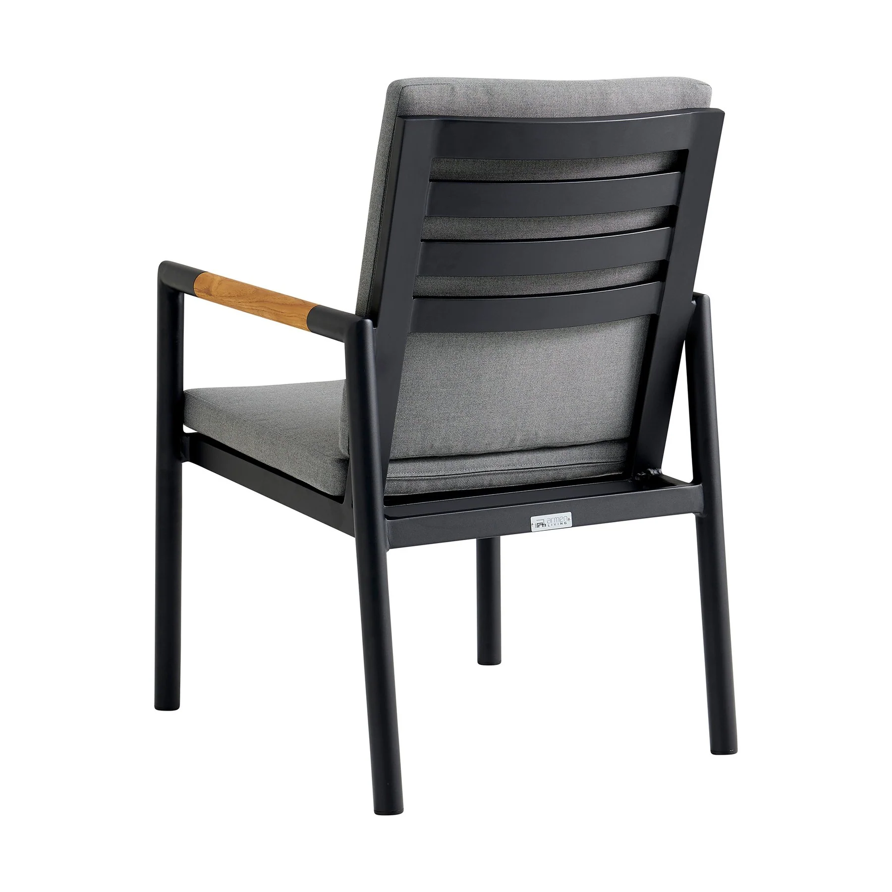 Crown 5 Piece Black Aluminum and Teak Outdoor Dining Set with Dark Gray Fabric - Image 3