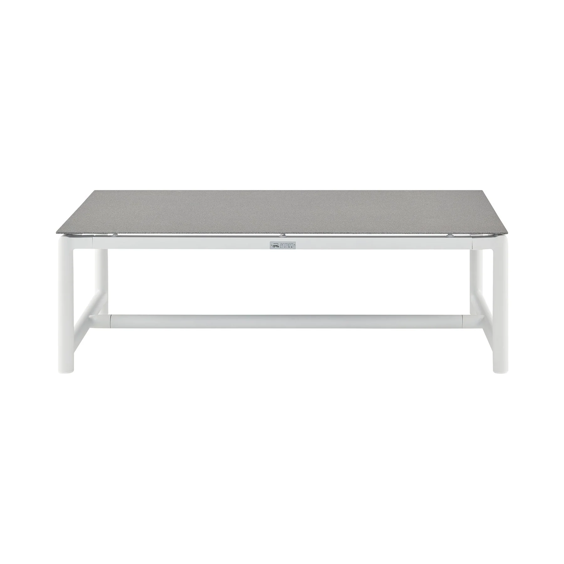 Crown Aluminum and Teak Wood Outdoor Coffee Table in White and Gray - Image 2