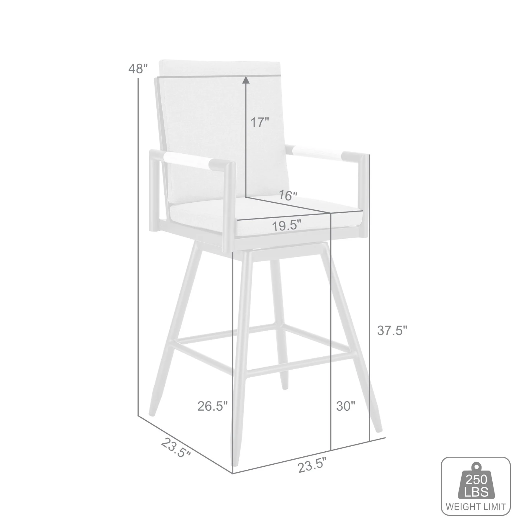 Crown Outdoor Patio Swivel Bar Stool in Black Aluminum with Wood Accent and Dark Gray Cushions - Image 9