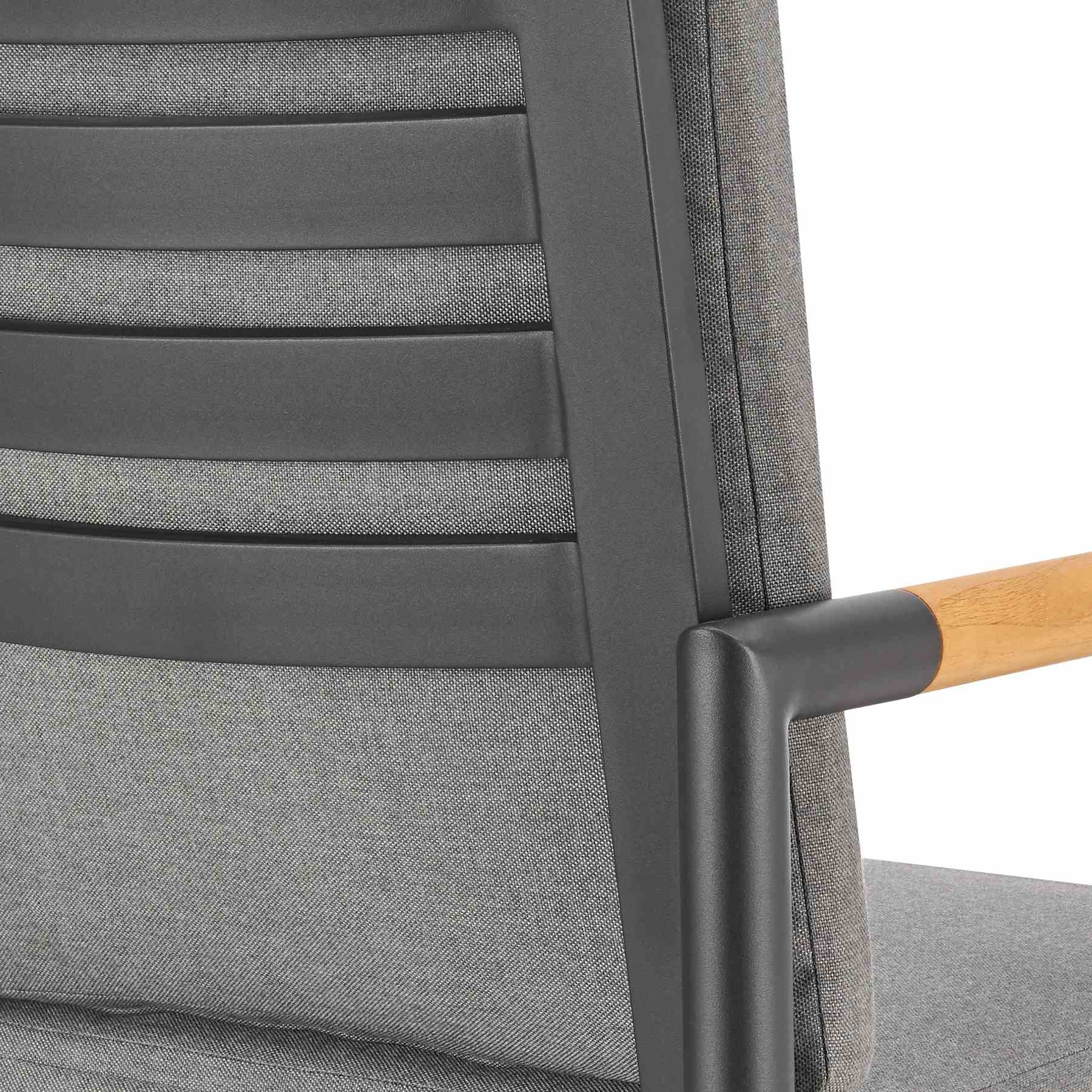 Crown Outdoor Patio Swivel Counter Stool in Black Aluminum with Wood Accent and Dark Gray Cushions - Image 7