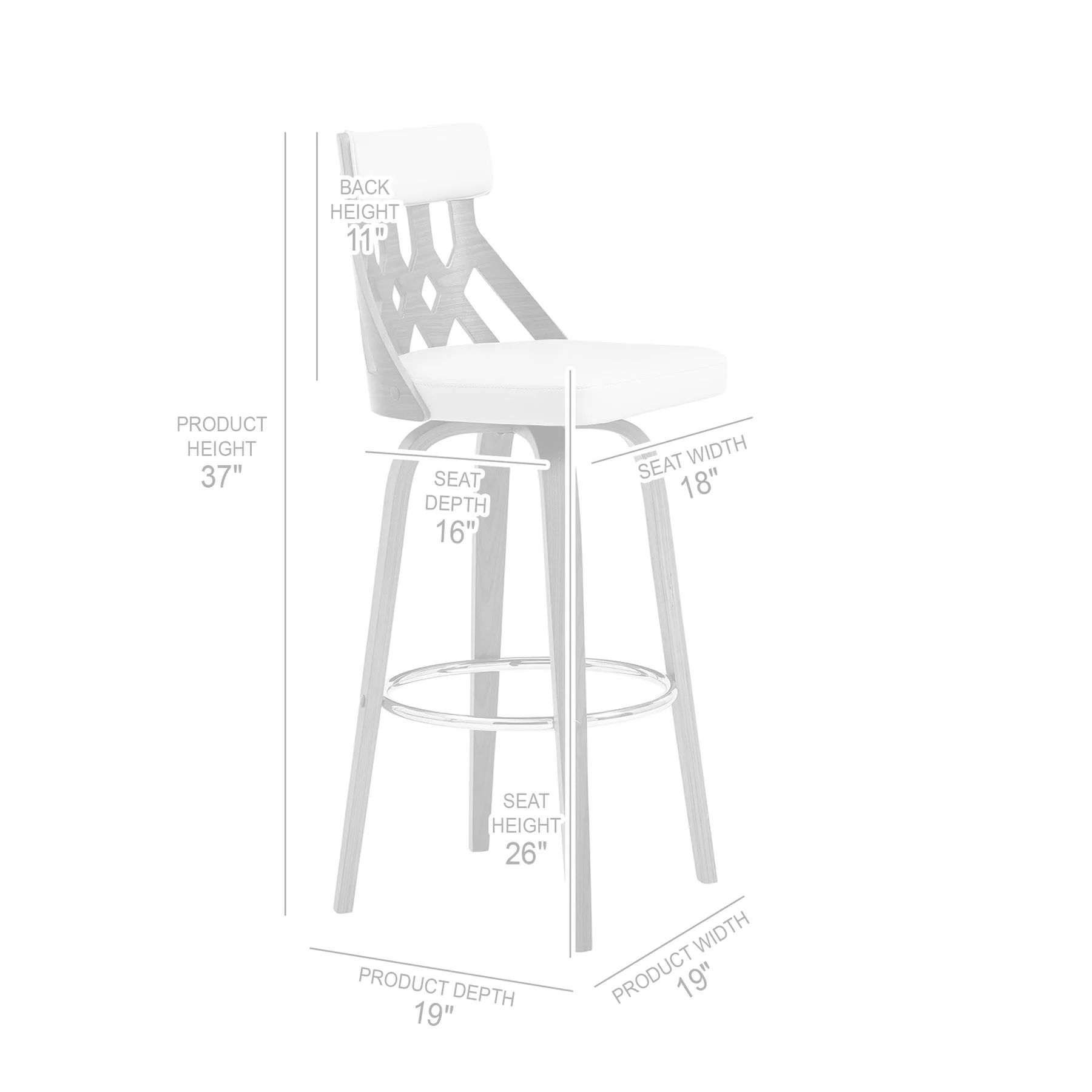 Crux 26" Swivel Bar Stool in Cream Faux Leather and Walnut Wood - Image 8
