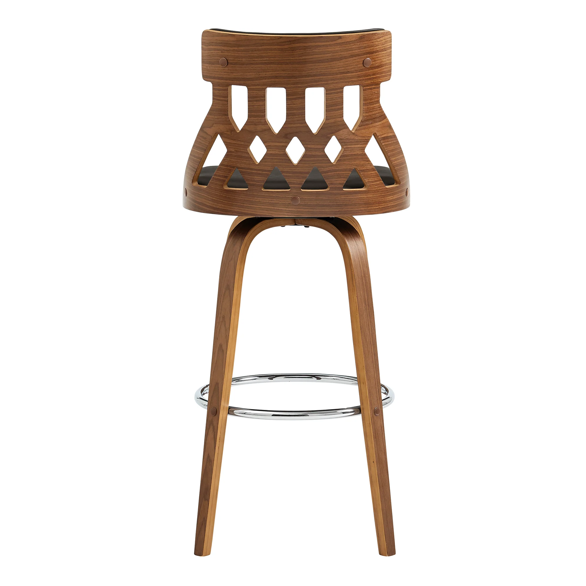 Crux 30" Swivel Bar Stool in Brown Faux Leather and Walnut Wood - Image 5