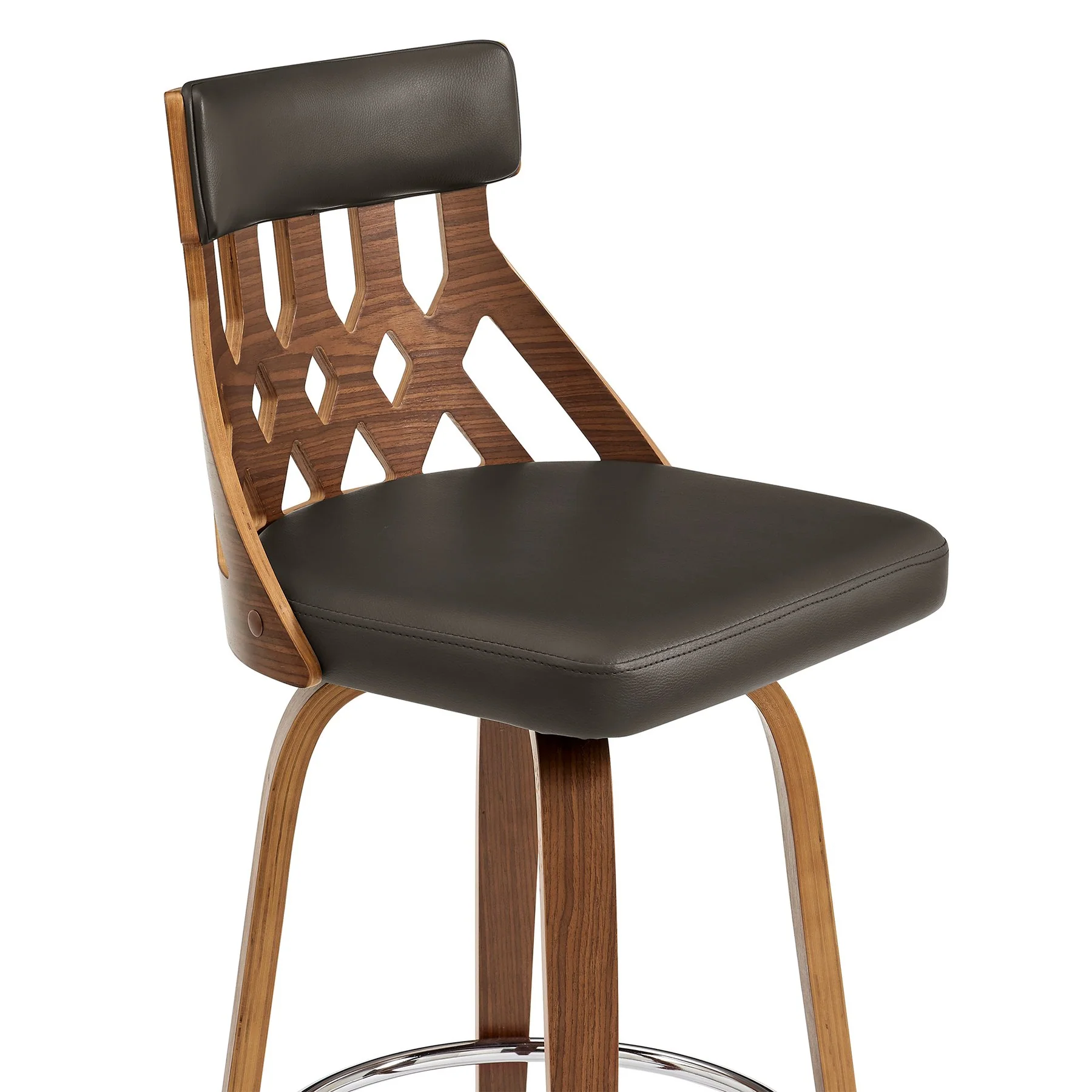 Crux 30" Swivel Bar Stool in Brown Faux Leather and Walnut Wood - Image 6