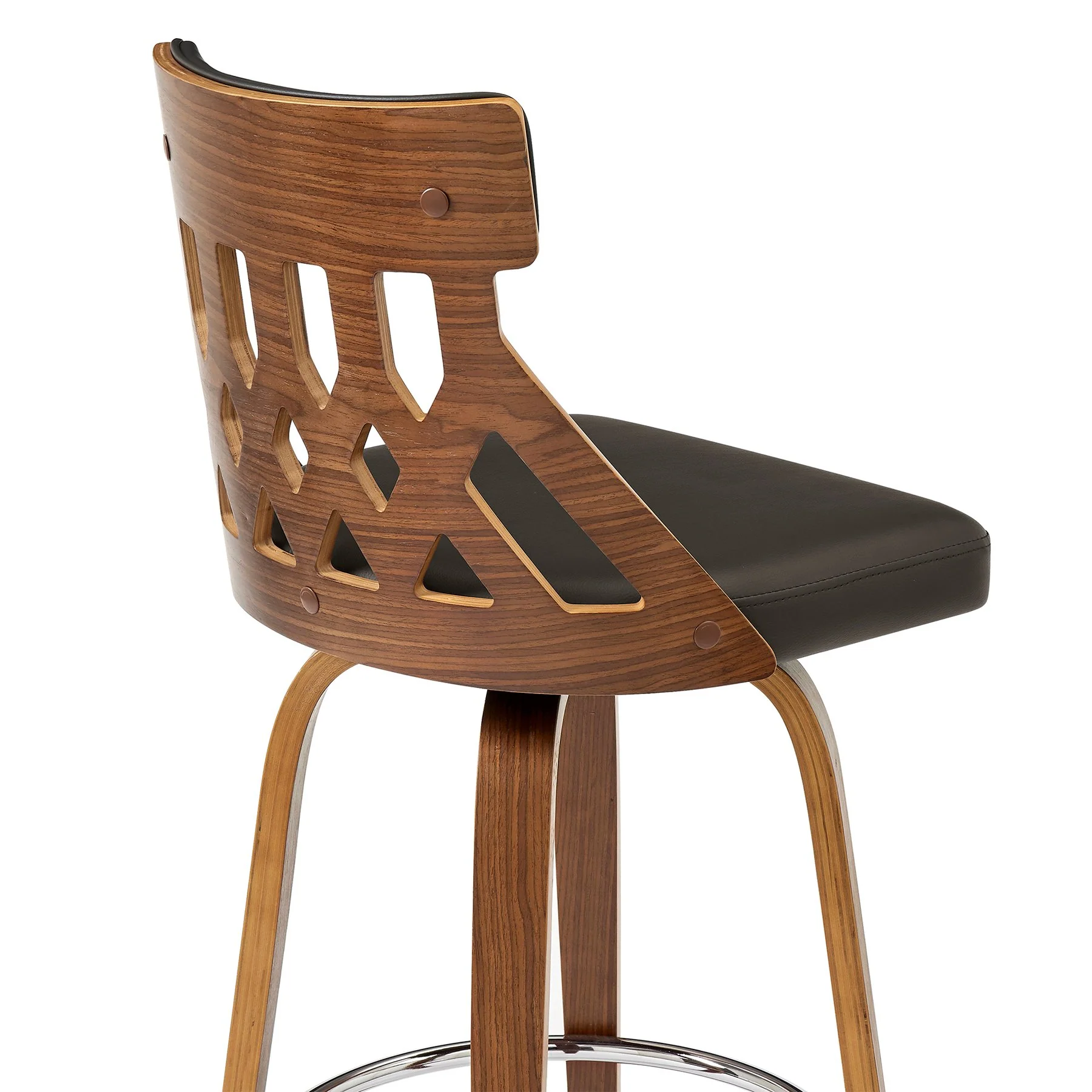 Crux 30" Swivel Bar Stool in Brown Faux Leather and Walnut Wood - Image 7