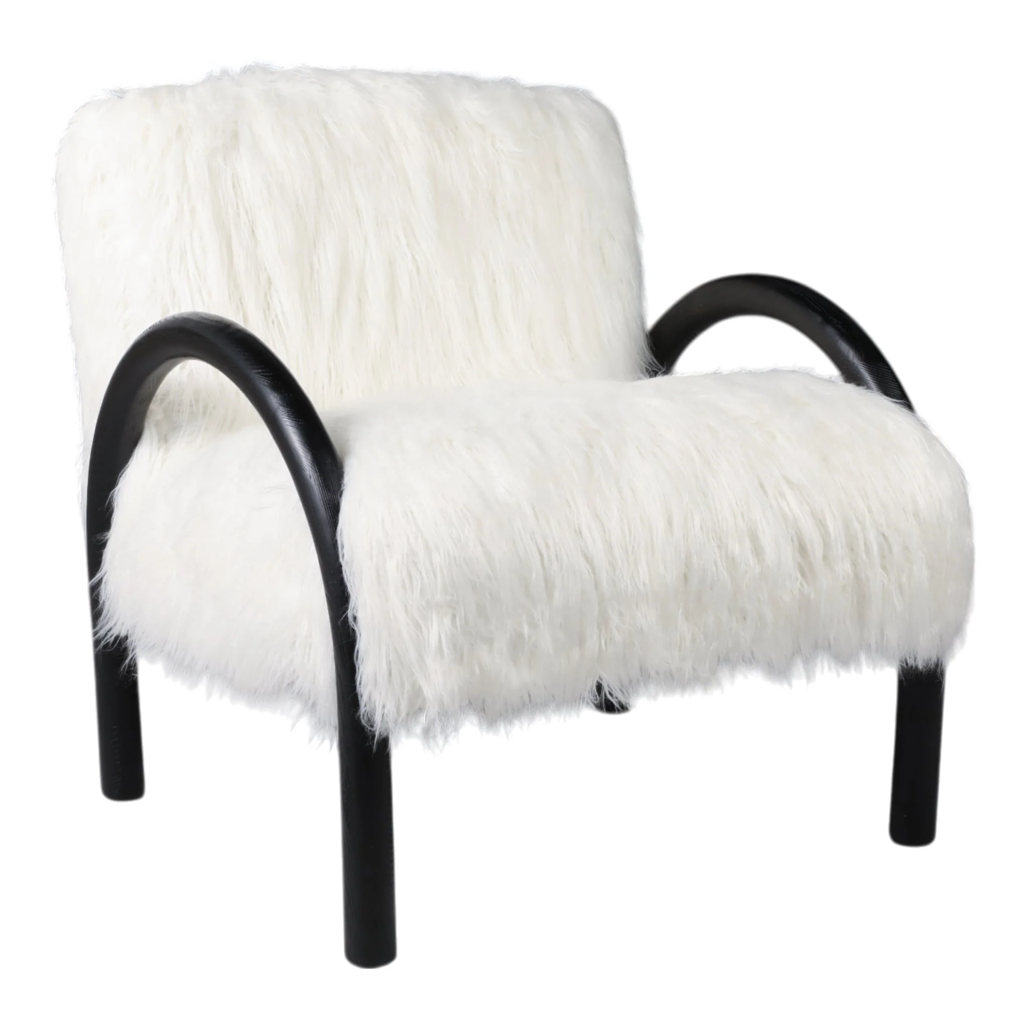 Curved Arm Furry Accent Chair, Ivory