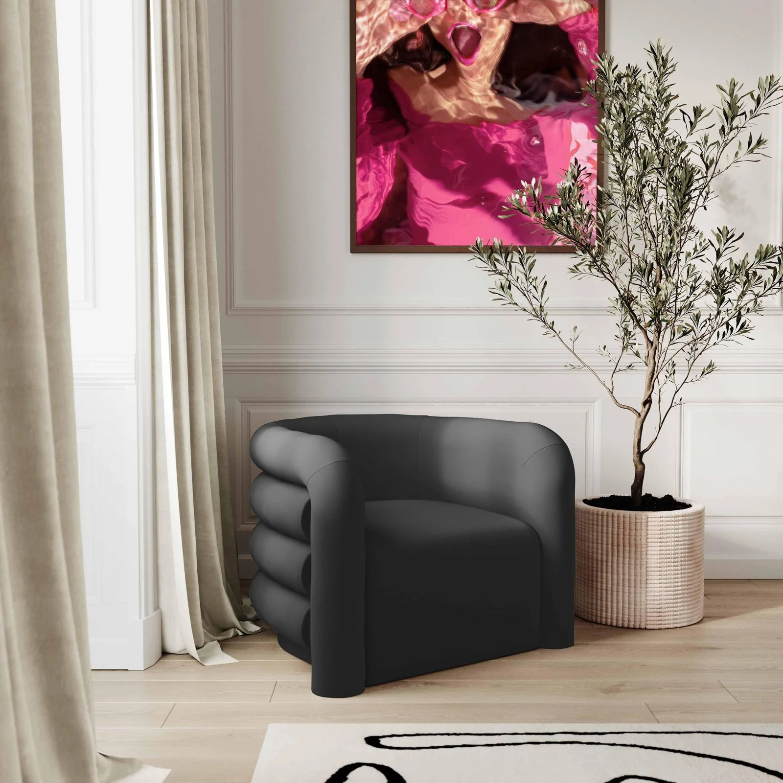 Curves Black Velvet Lounge Chair - Image 2