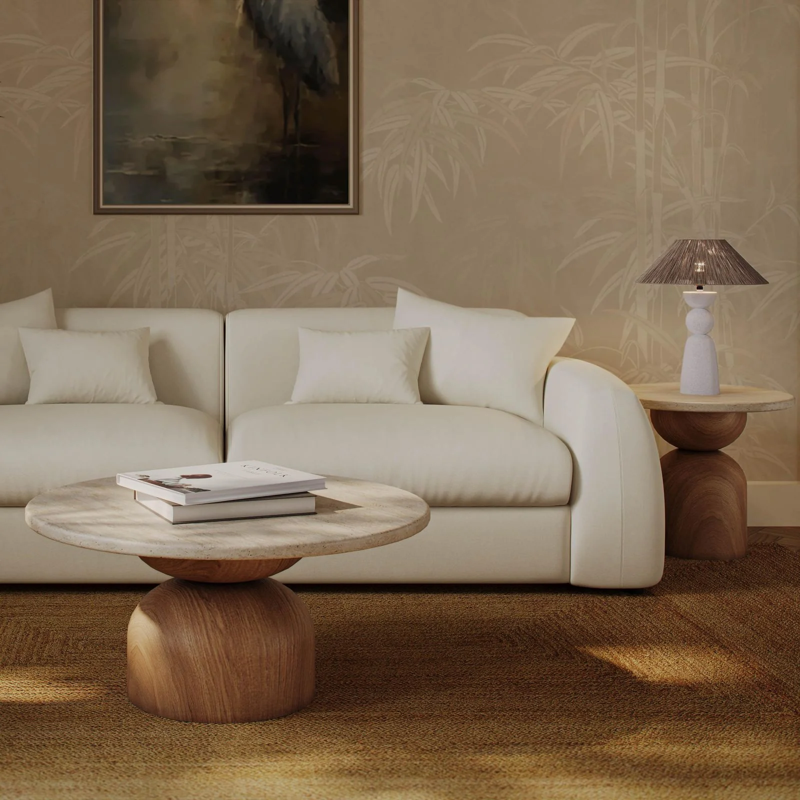 Cynthia Travertine Concrete Indoor / Outdoor Side Table - Image 2