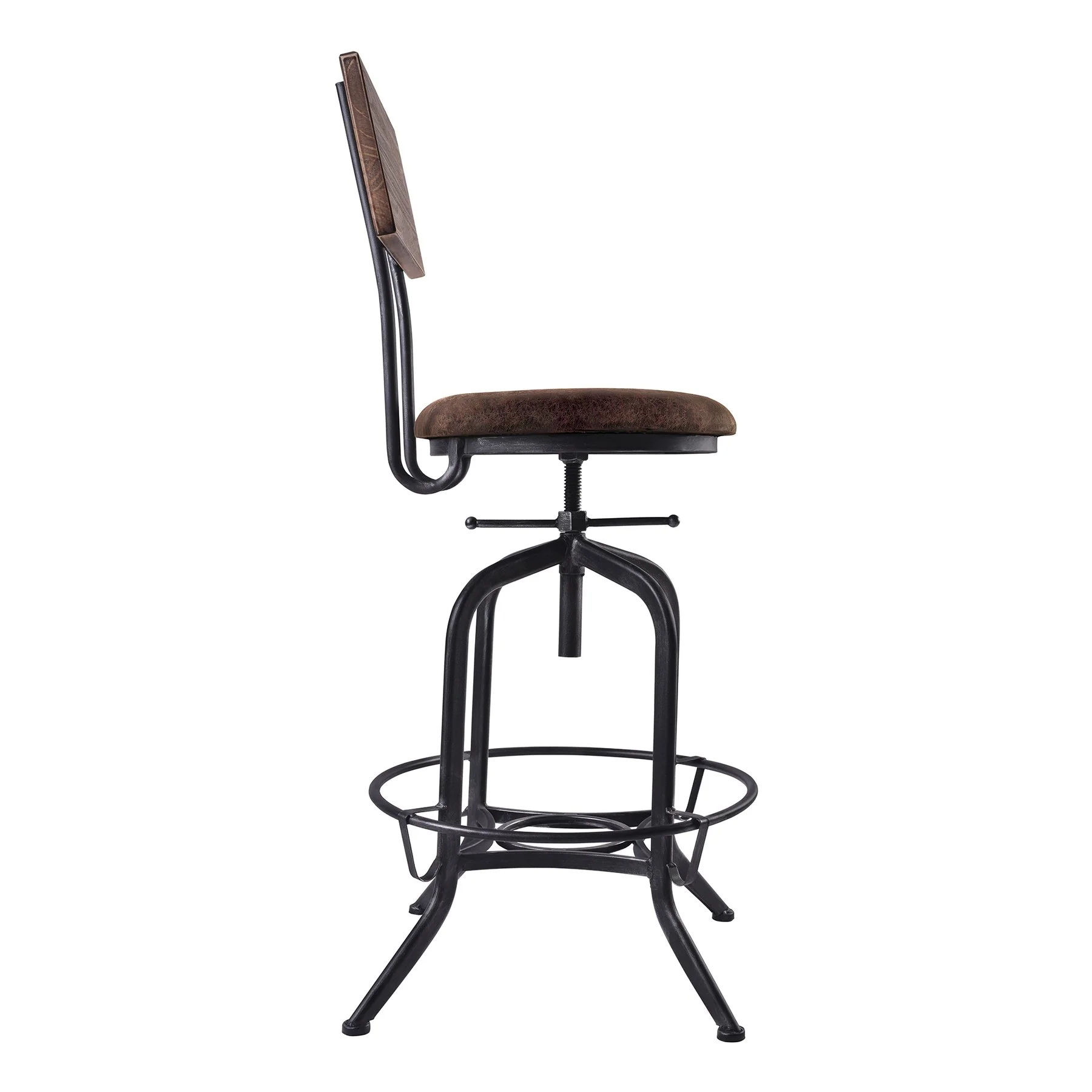 Damian Adjustable Barstool Metal in Industrial Gray Finish with Brown Fabric Seat - Image 2