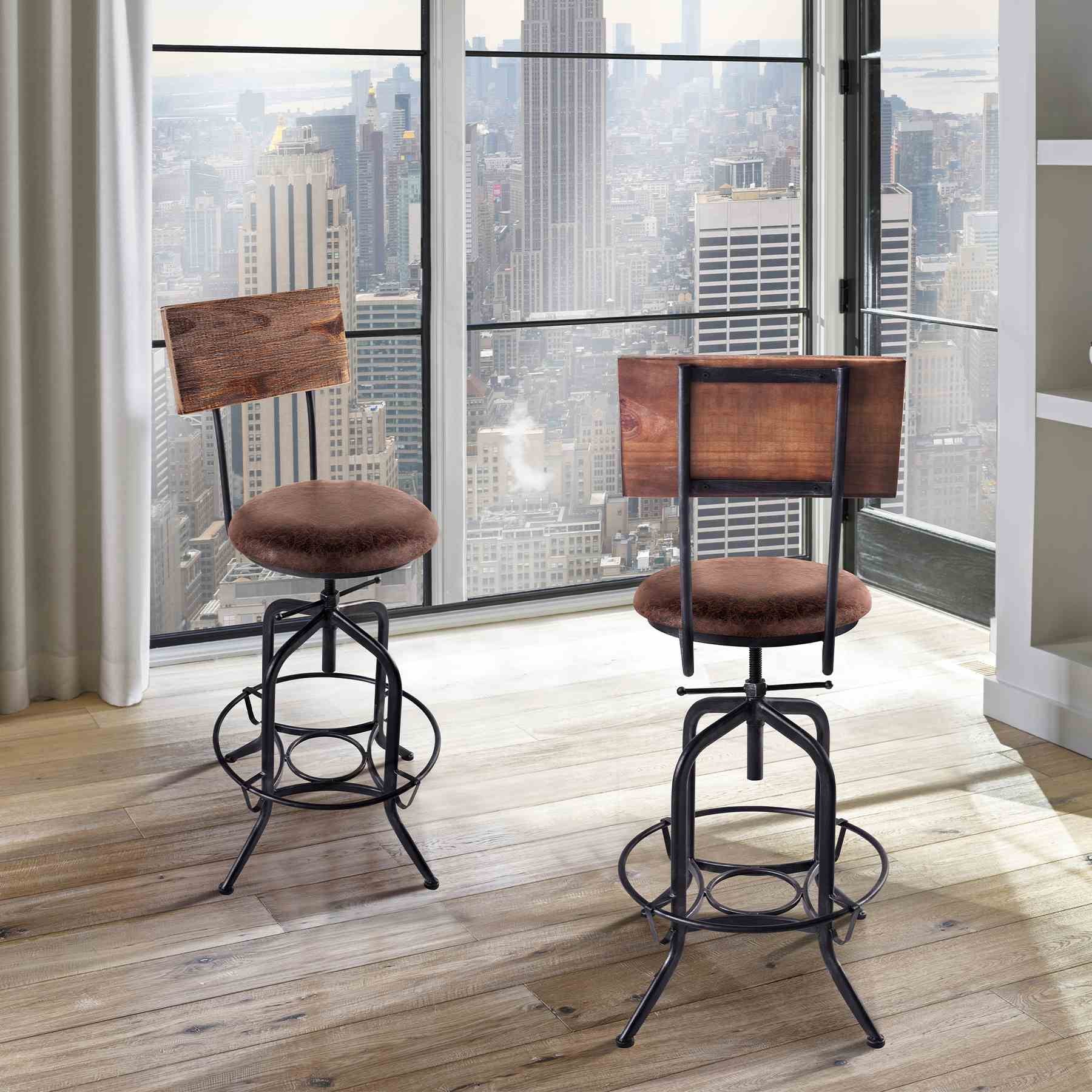 Damian Adjustable Barstool Metal in Industrial Gray Finish with Brown Fabric Seat - Image 3