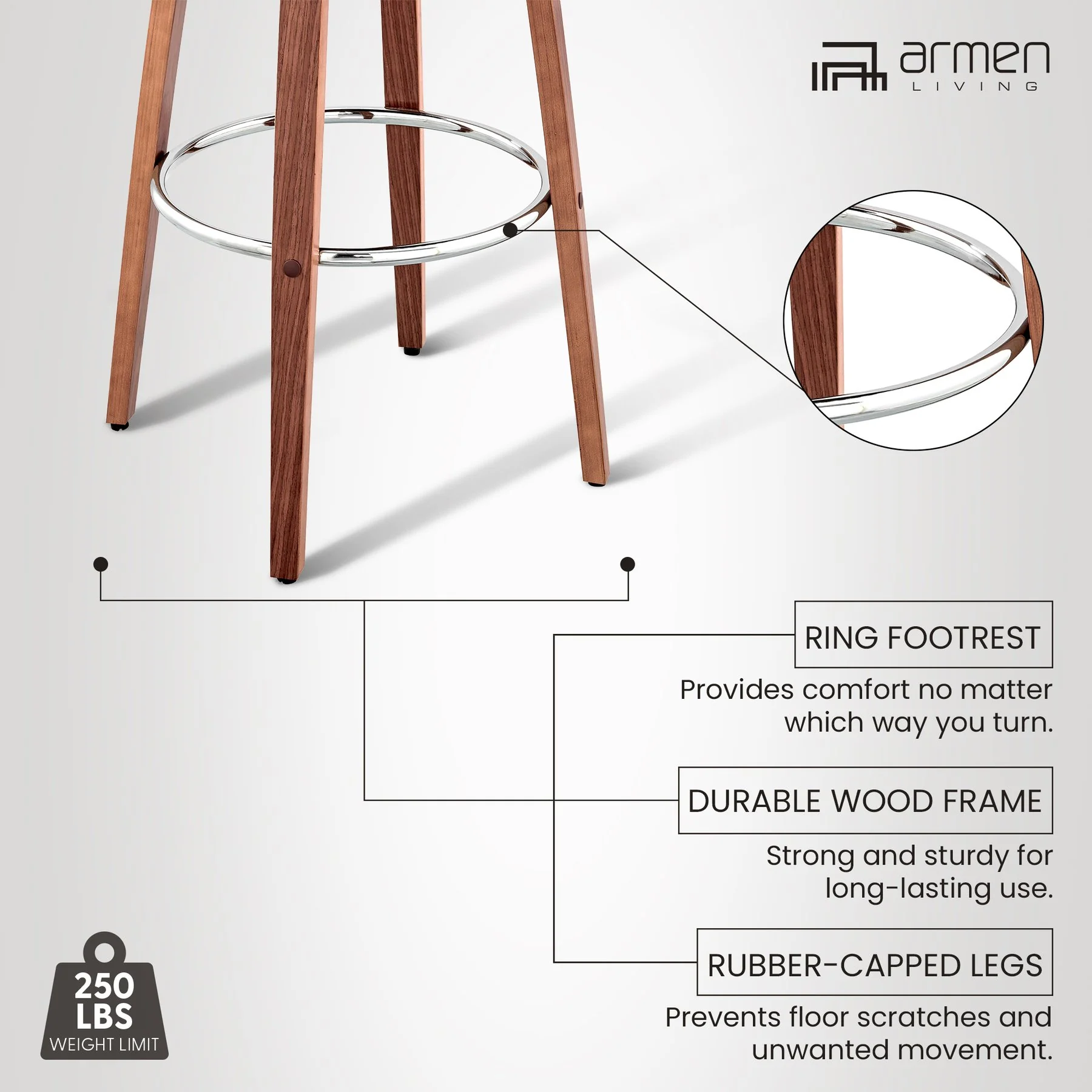Daxton 26" Brown Faux Leather and Walnut Wood Bar Stool - Image 13