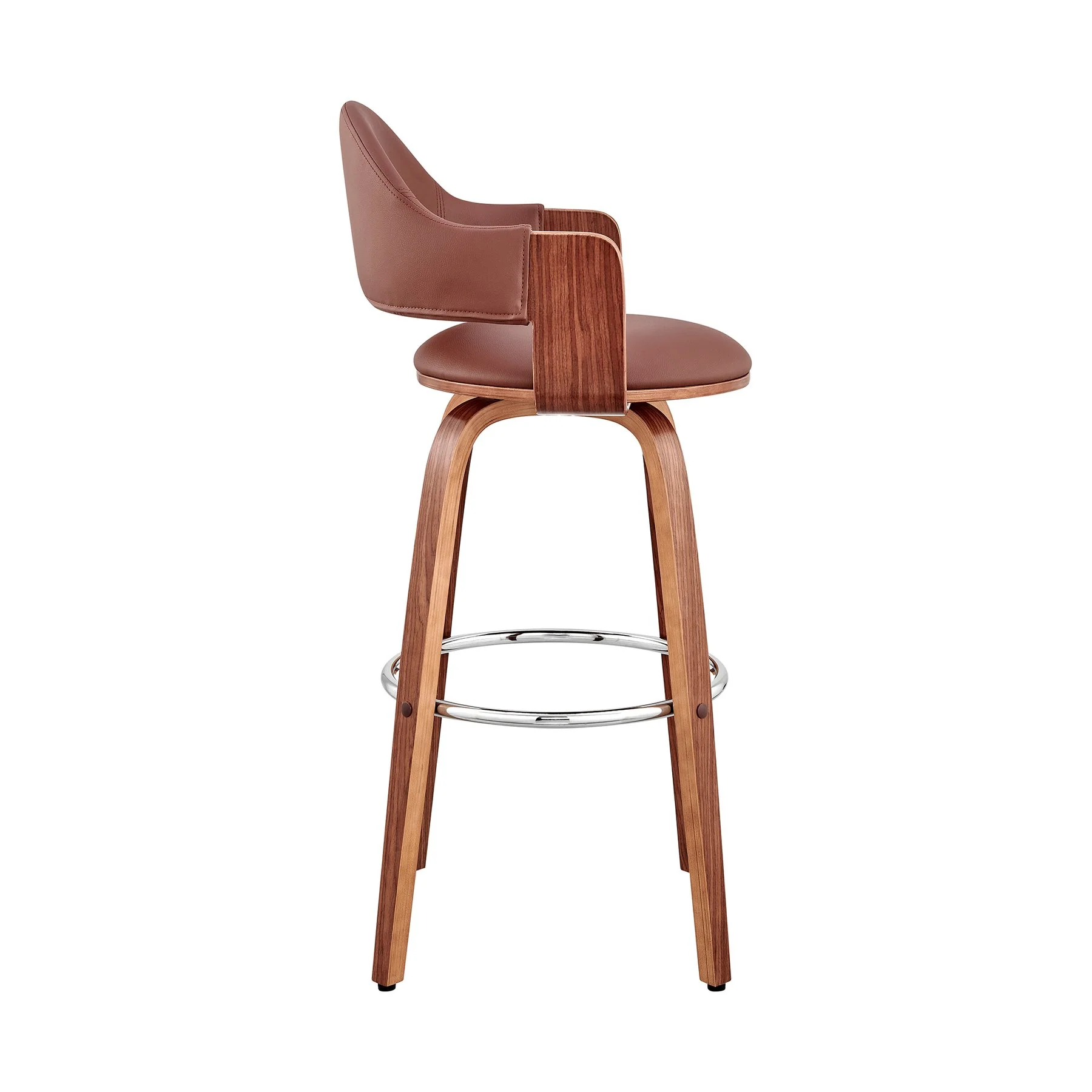 Daxton 26" Brown Faux Leather and Walnut Wood Bar Stool - Image 3