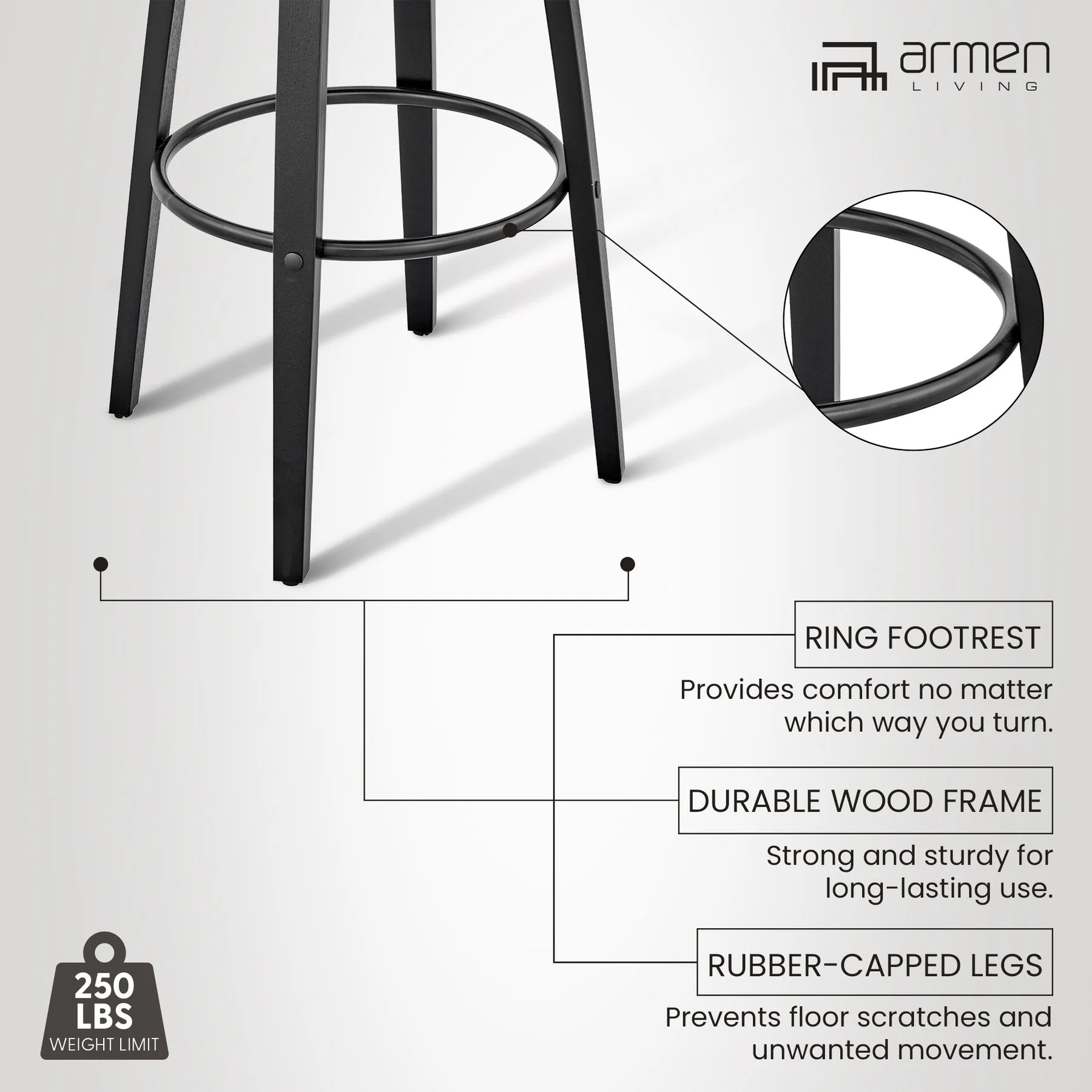Daxton 26" Gray Faux Leather and Black Wood Bar Stool - Image 13