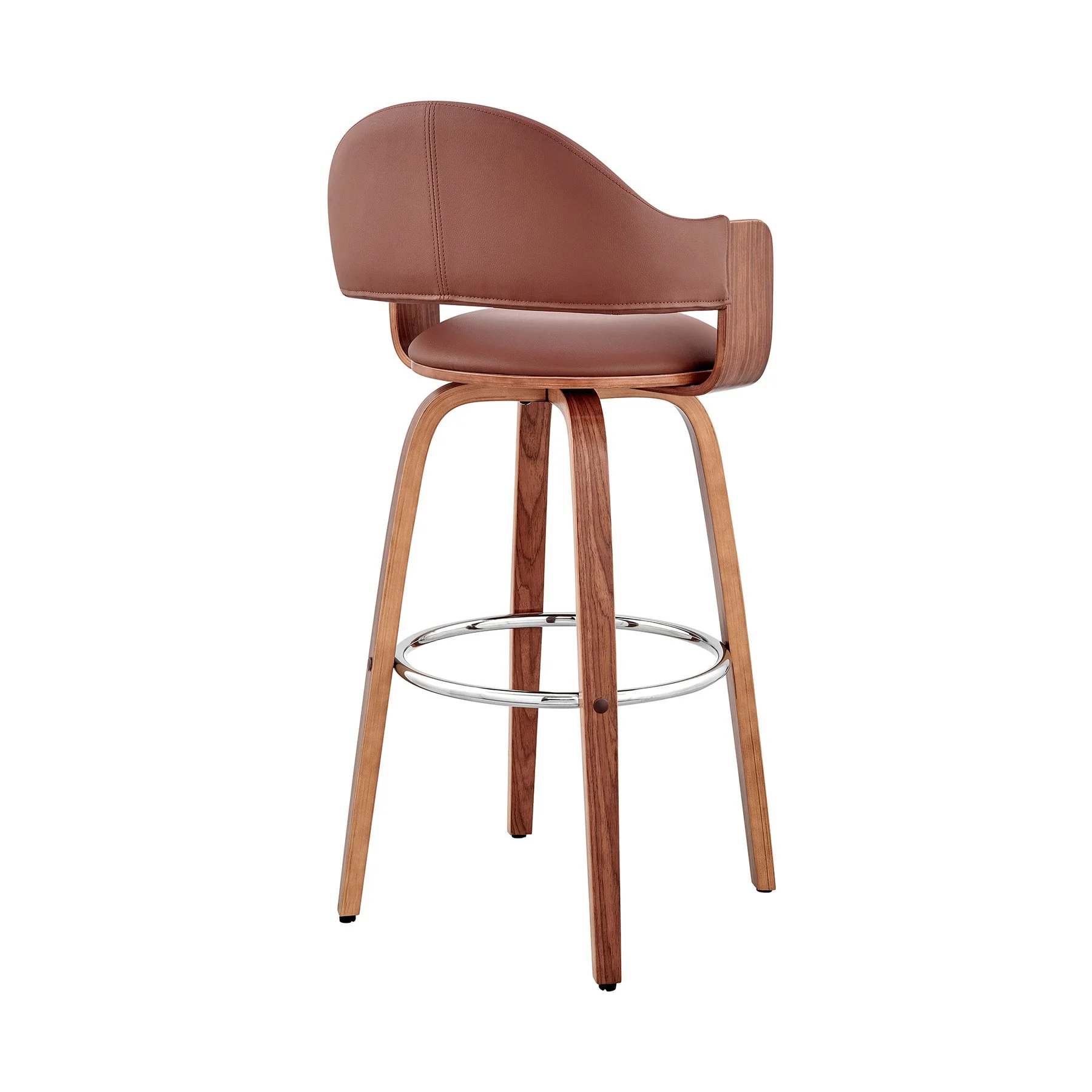 Daxton 30" Brown Faux Leather and Walnut Wood Bar Stool - Image 4