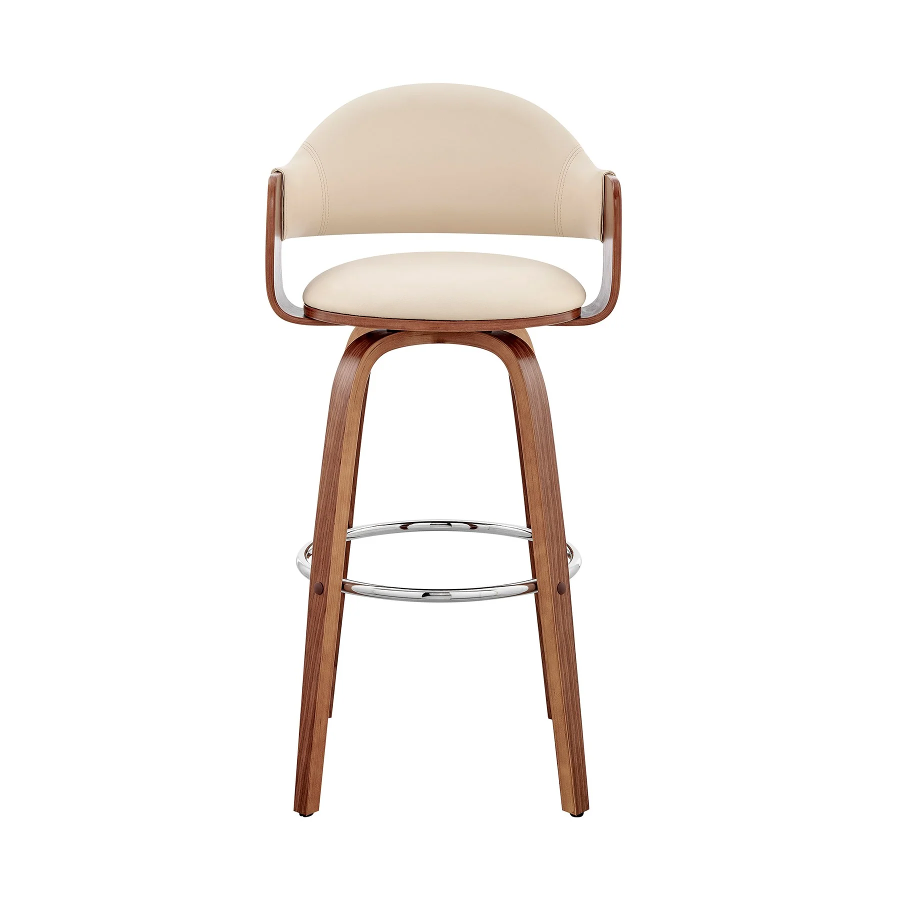 Daxton 30" Cream Faux Leather and Walnut Wood Bar Stool - Image 2
