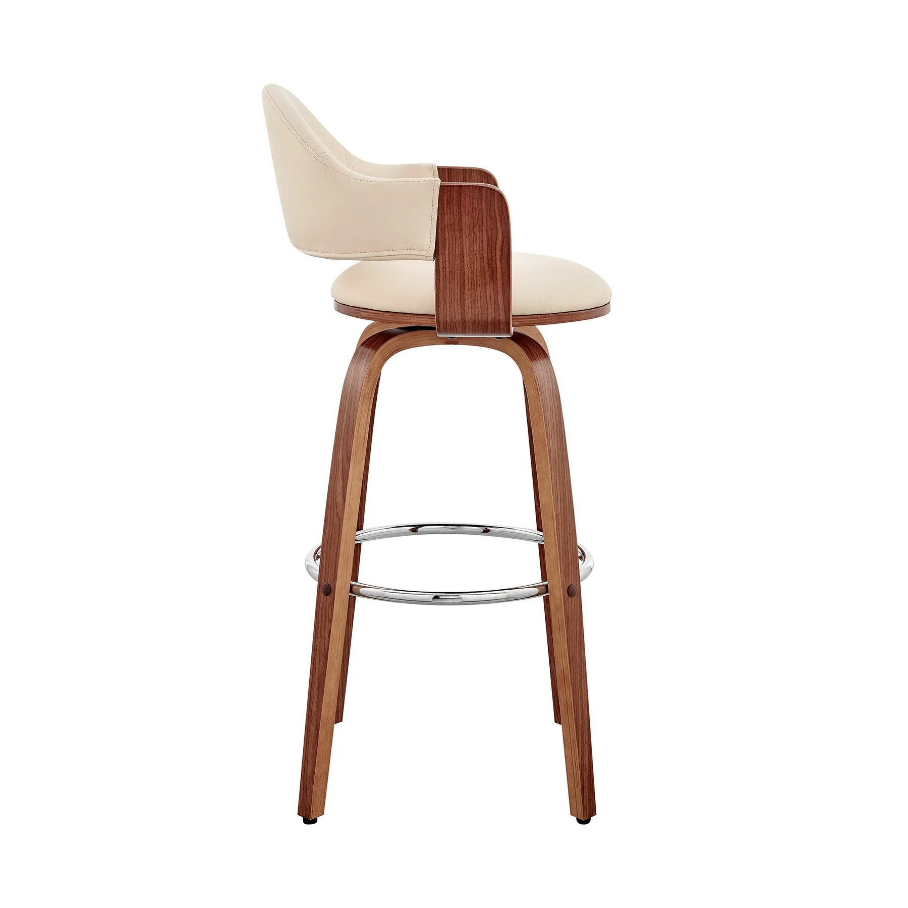 Daxton 30" Cream Faux Leather and Walnut Wood Bar Stool - Image 3