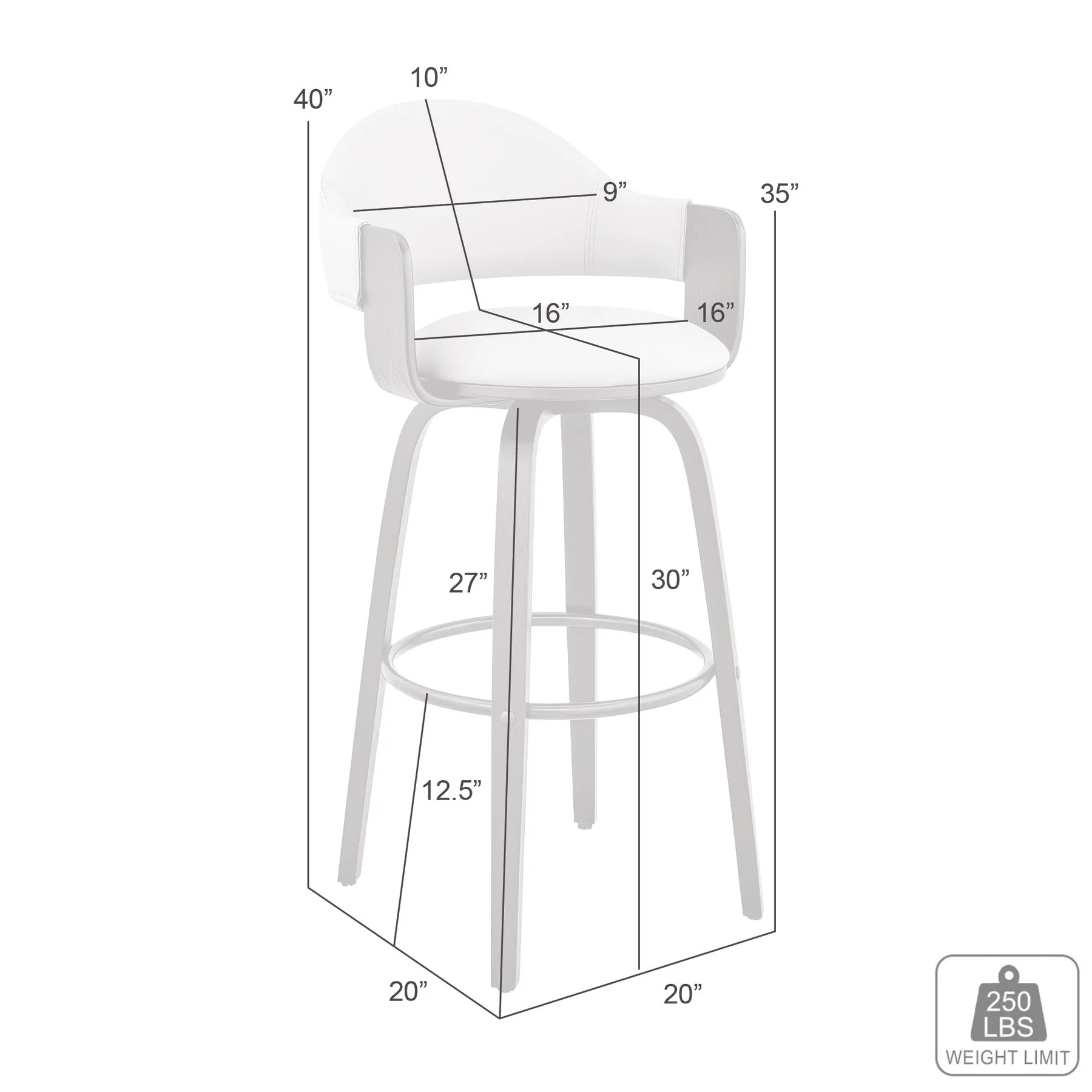 Daxton 30" Gray Faux Leather and Black Wood Bar Stool - Image 10