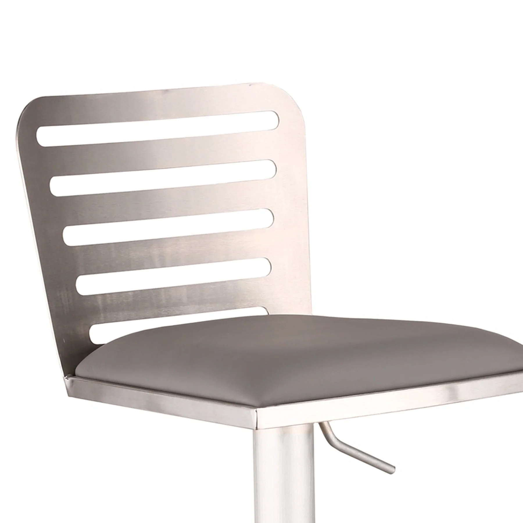 Delmar Adjustable Brushed Stainless Steel Barstool in Gray Faux Leather