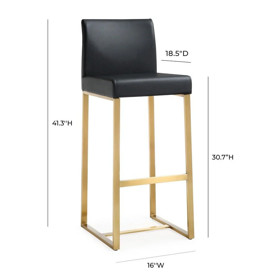 Denmark Black Performance Vegan Leather and Gold Steel Barstool - Set of 2 - Image 9