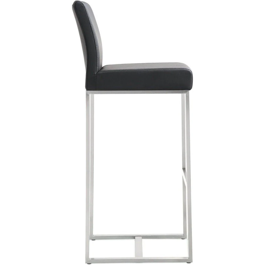 Denmark Black Performance Vegan Leather and Stainless Steel Barstool - Set of 2 - Image 4