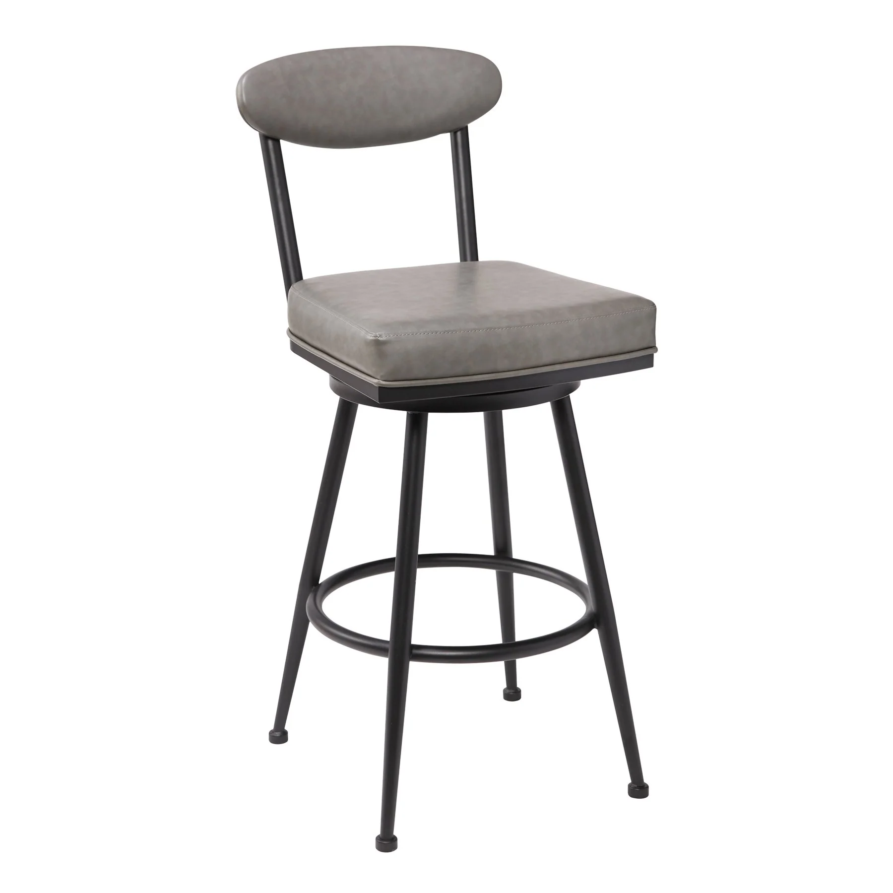 Denver Contemporary 26" Counter Height Barstool in Black Finish and Vintage Gray Faux Leather