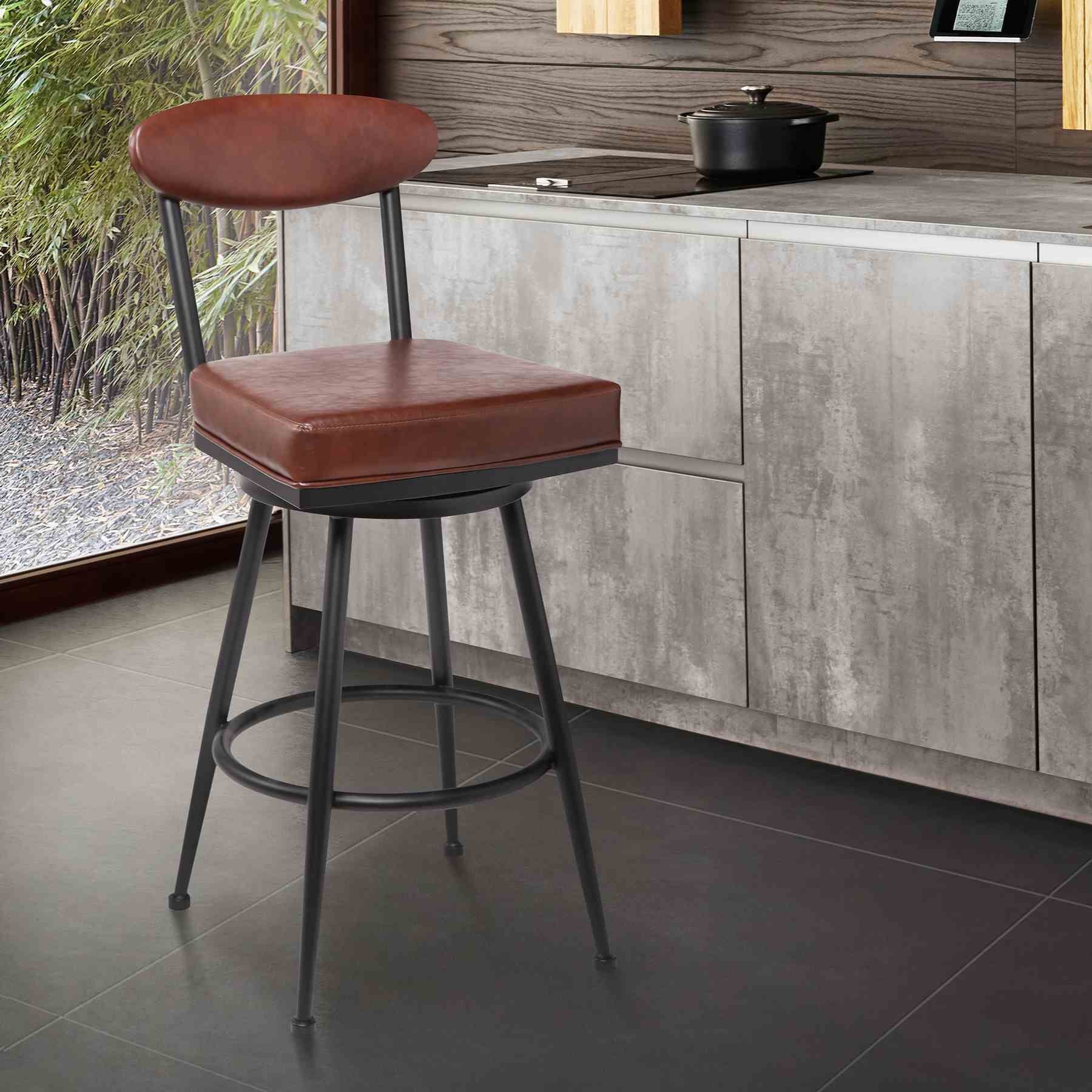 Denver Contemporary 30" Bar Height Barstool in Black Finish and Vintage Coffee Faux Leather - Image 5